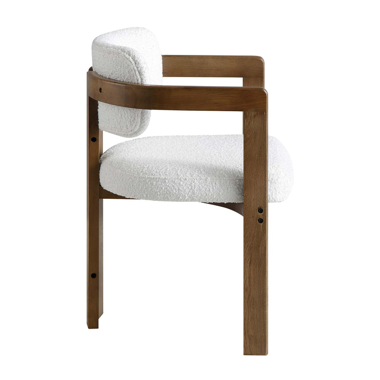 Stanford Curved Oak Frame Upholstered Chair, White Boucle Light Walnut ...