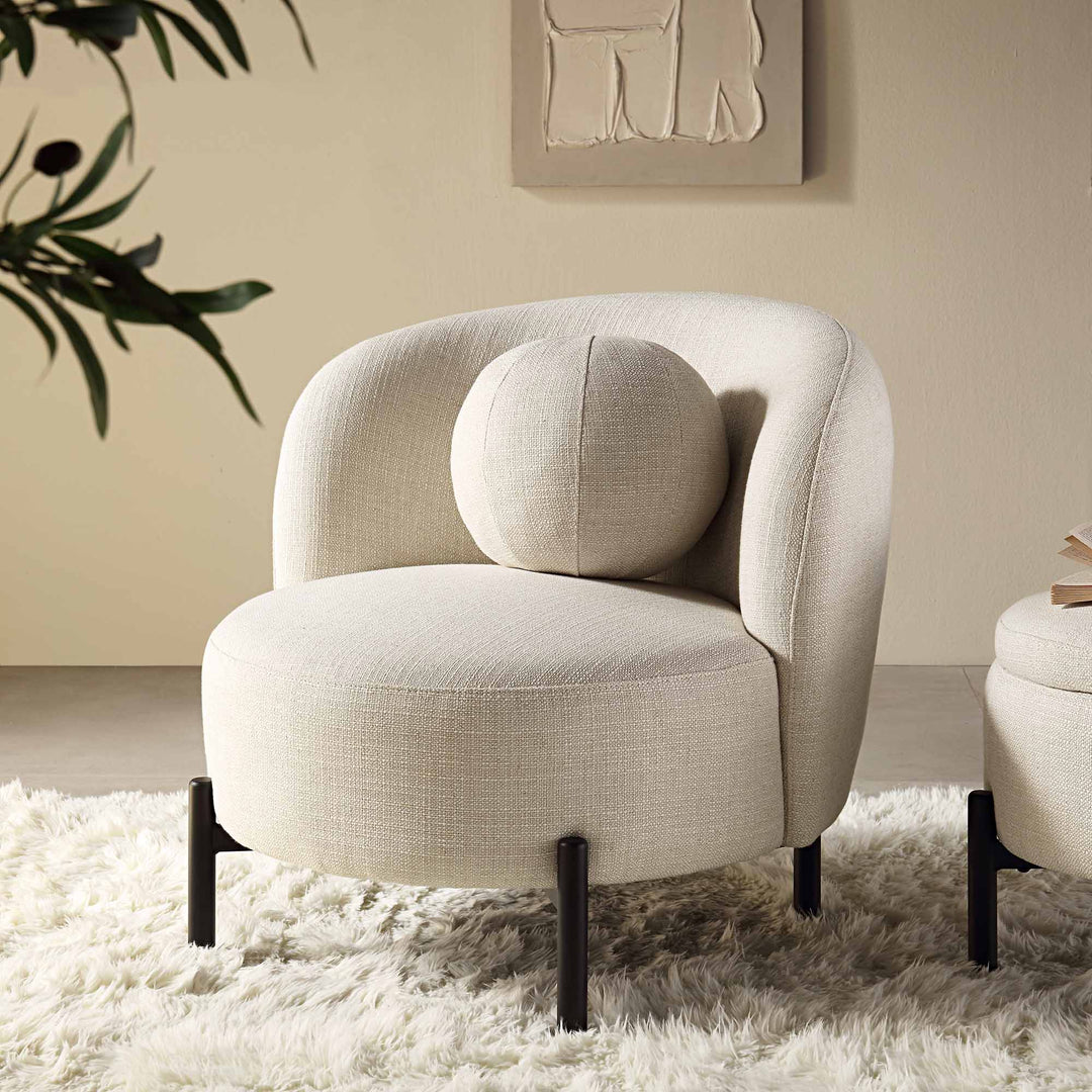 Amboise Armchair with Ball Cushion, Beige Linen Blend | daals