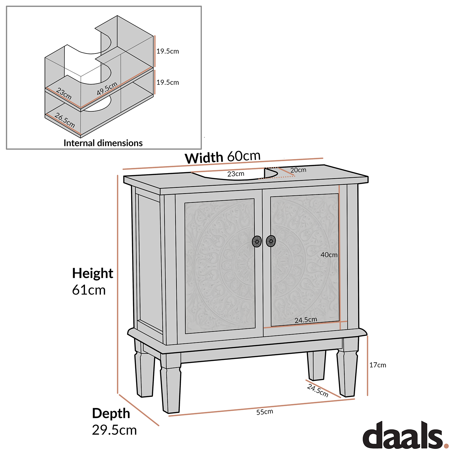 Chantilly Whitewashed Carved Bathroom Undersink Unit