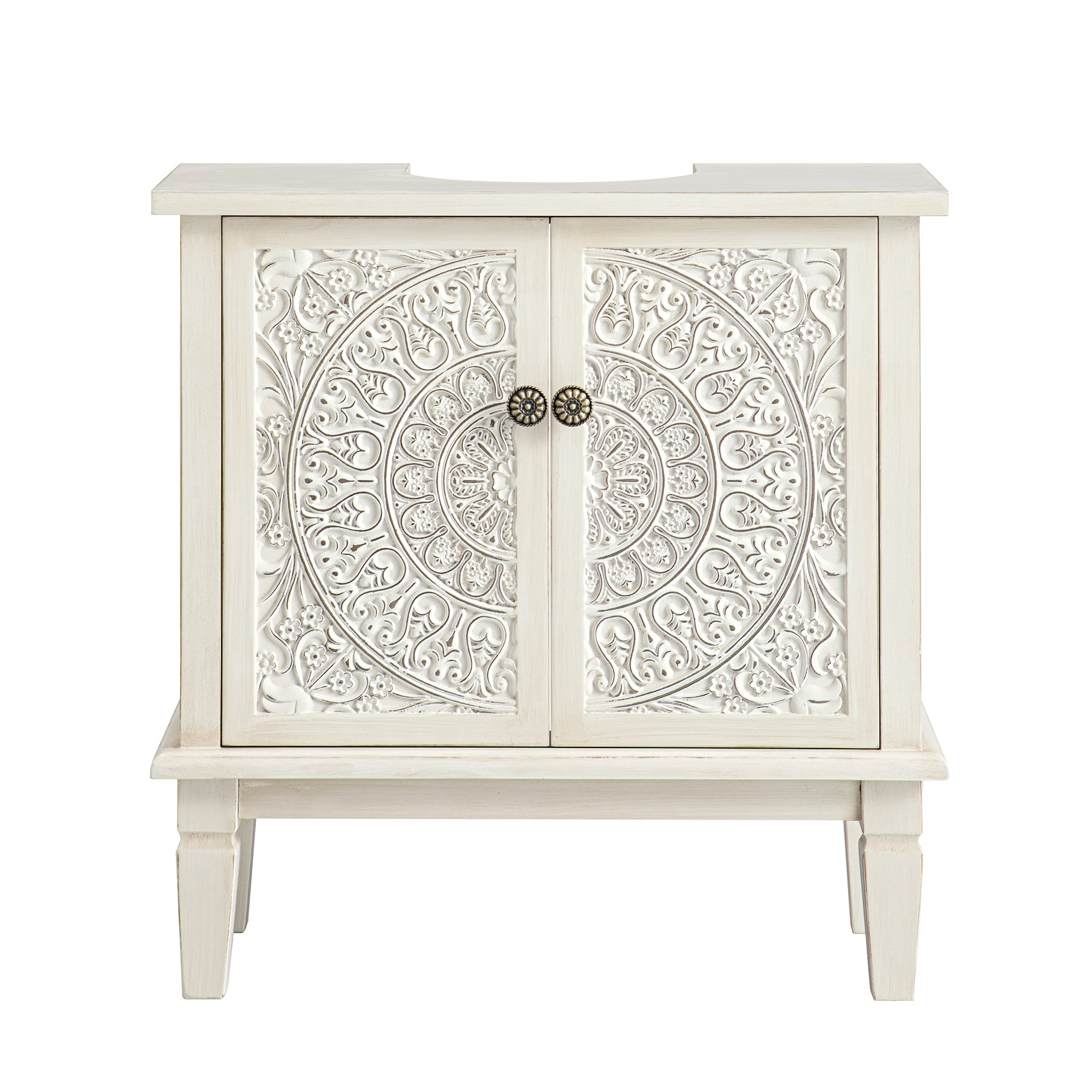 Chantilly Whitewashed Carved Bathroom Undersink Unit