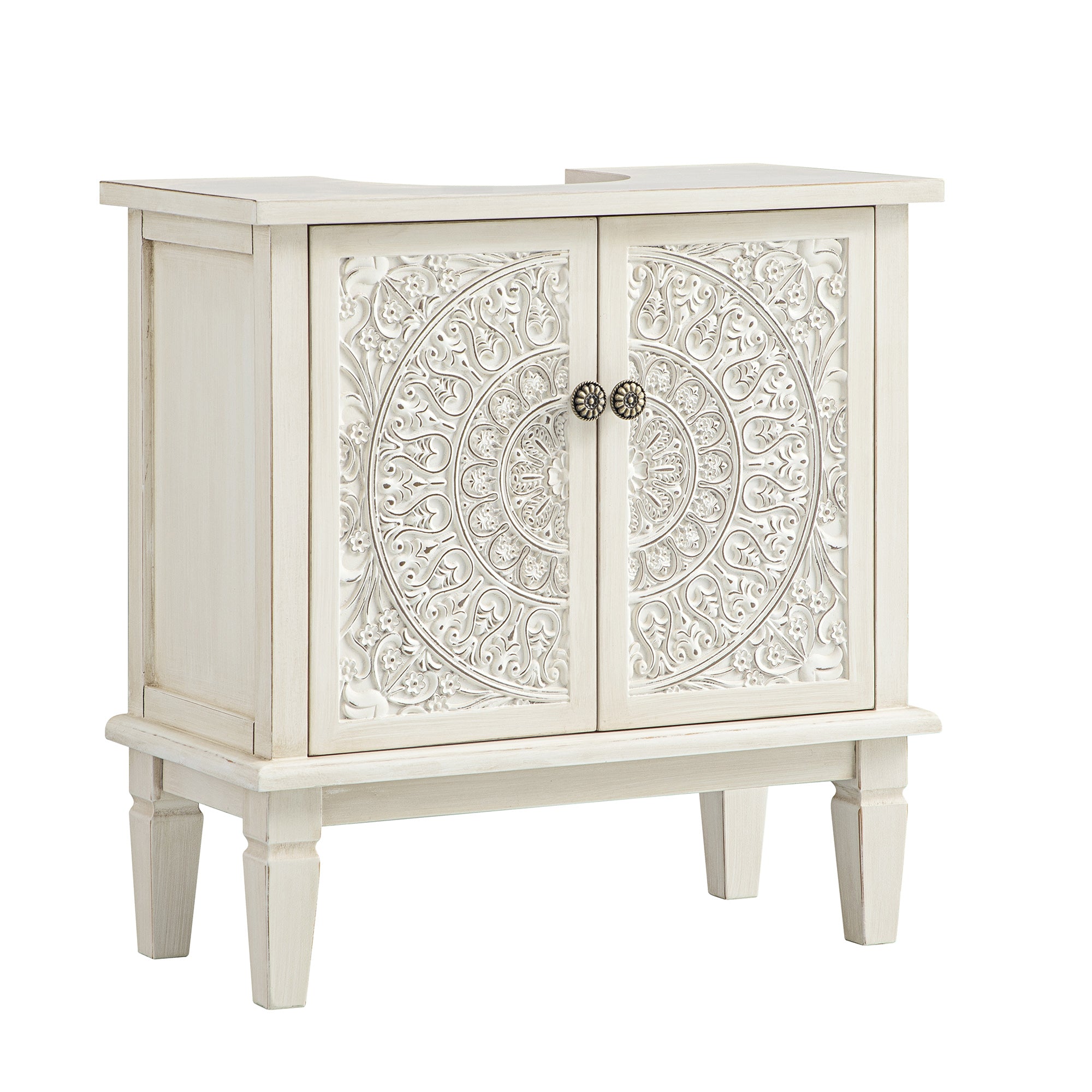 Chantilly Whitewashed Carved Bathroom Undersink Unit