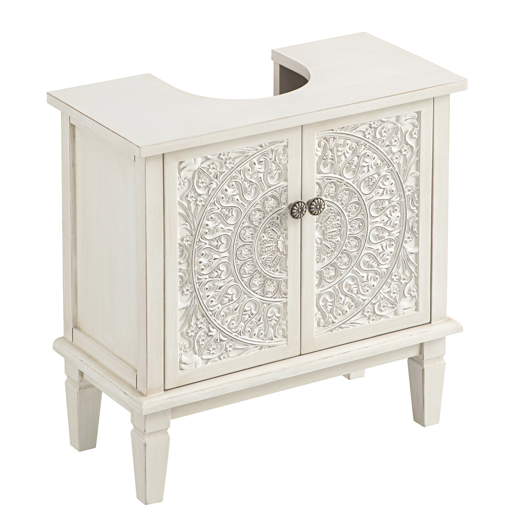 Chantilly Whitewashed Carved Bathroom Undersink Unit