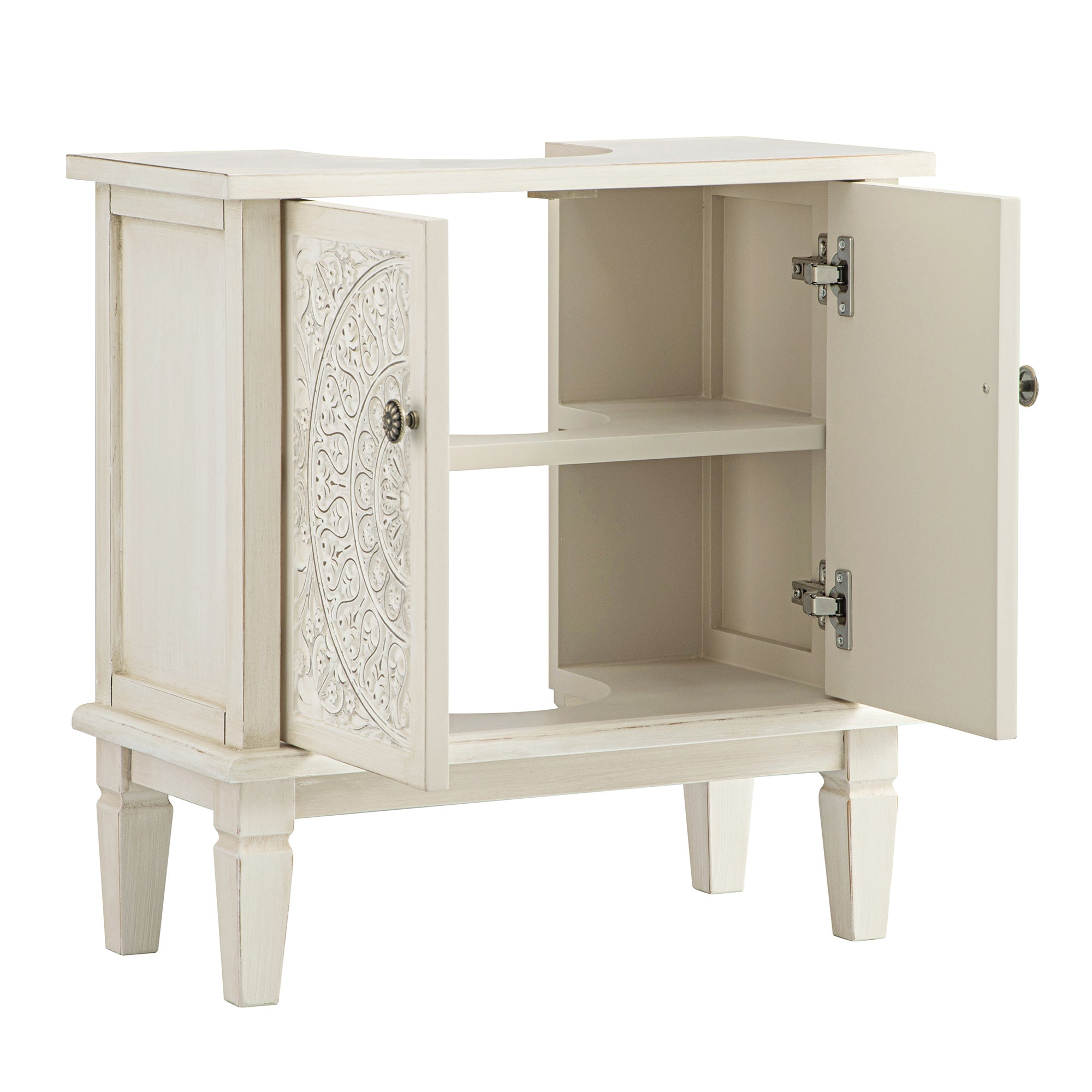 Chantilly Whitewashed Carved Bathroom Undersink Unit