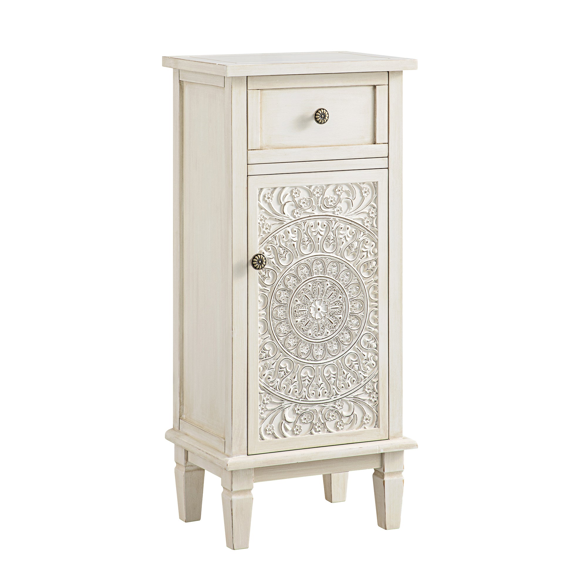 Chantilly Whitewashed Carved Bathroom Cupboard