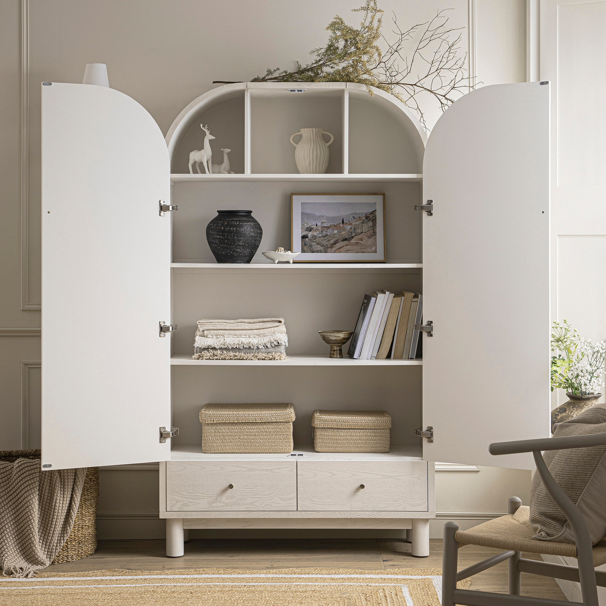 Maude Large Storage Cabinet, Washed White Ash