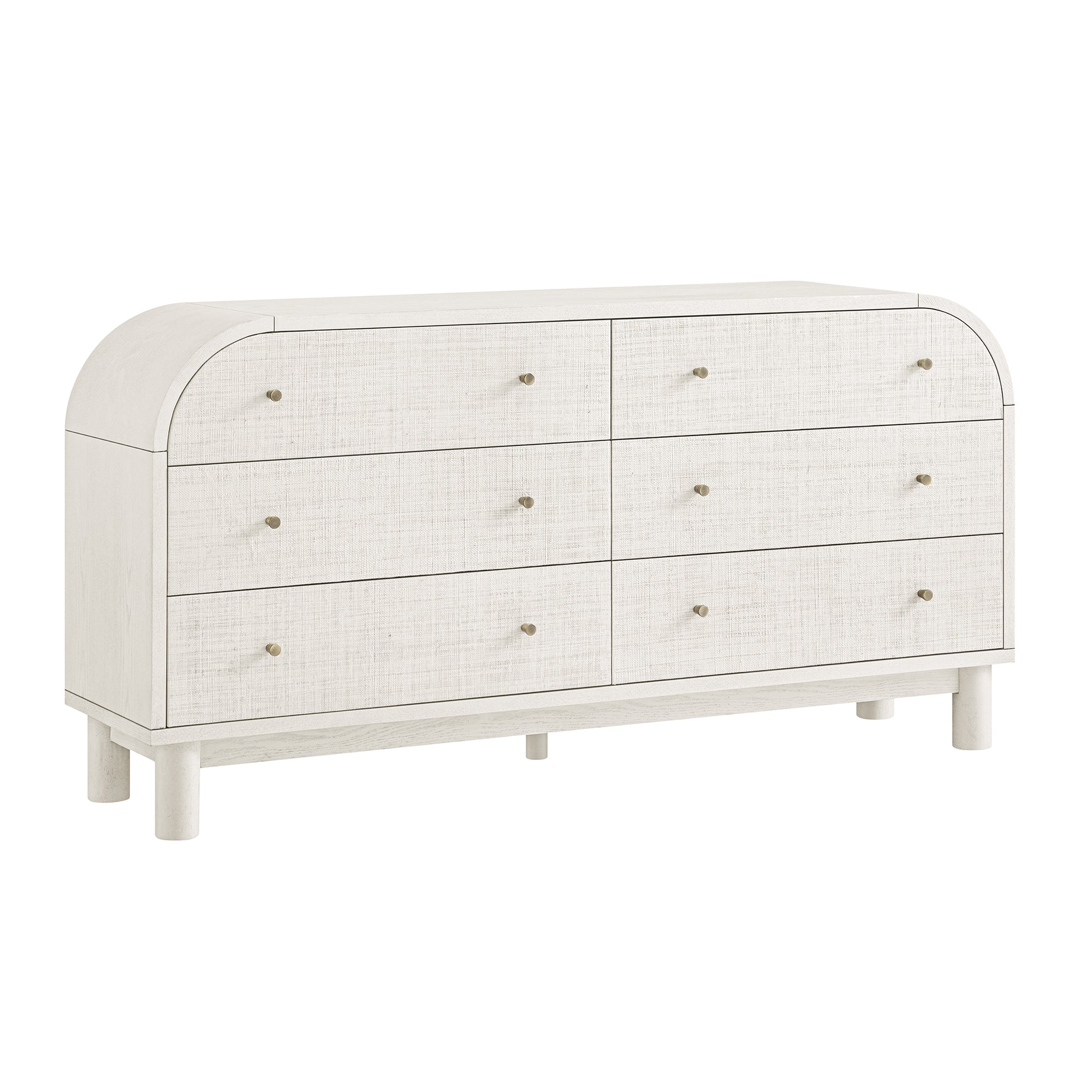 Maude Chest of 6 Drawers, Washed White Ash with Raffia