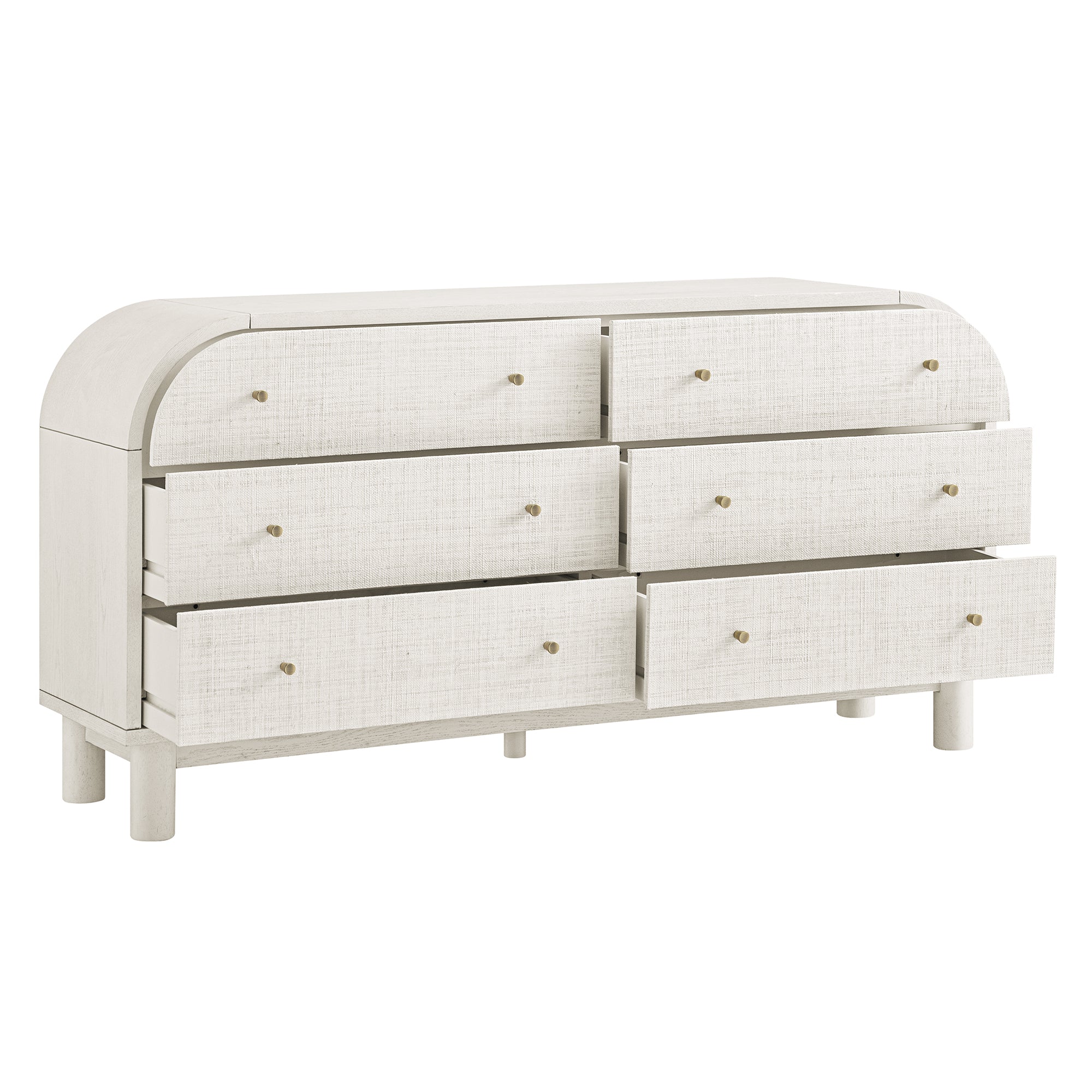 Maude Chest of 6 Drawers, Washed White Ash with Raffia