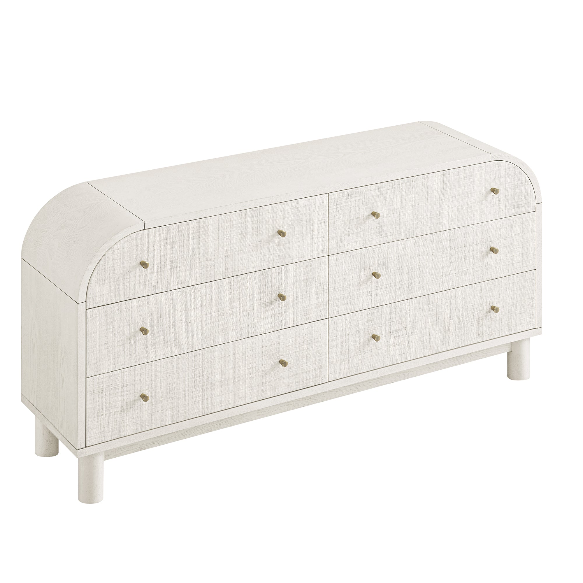 Maude Chest of 6 Drawers, Washed White Ash with Raffia