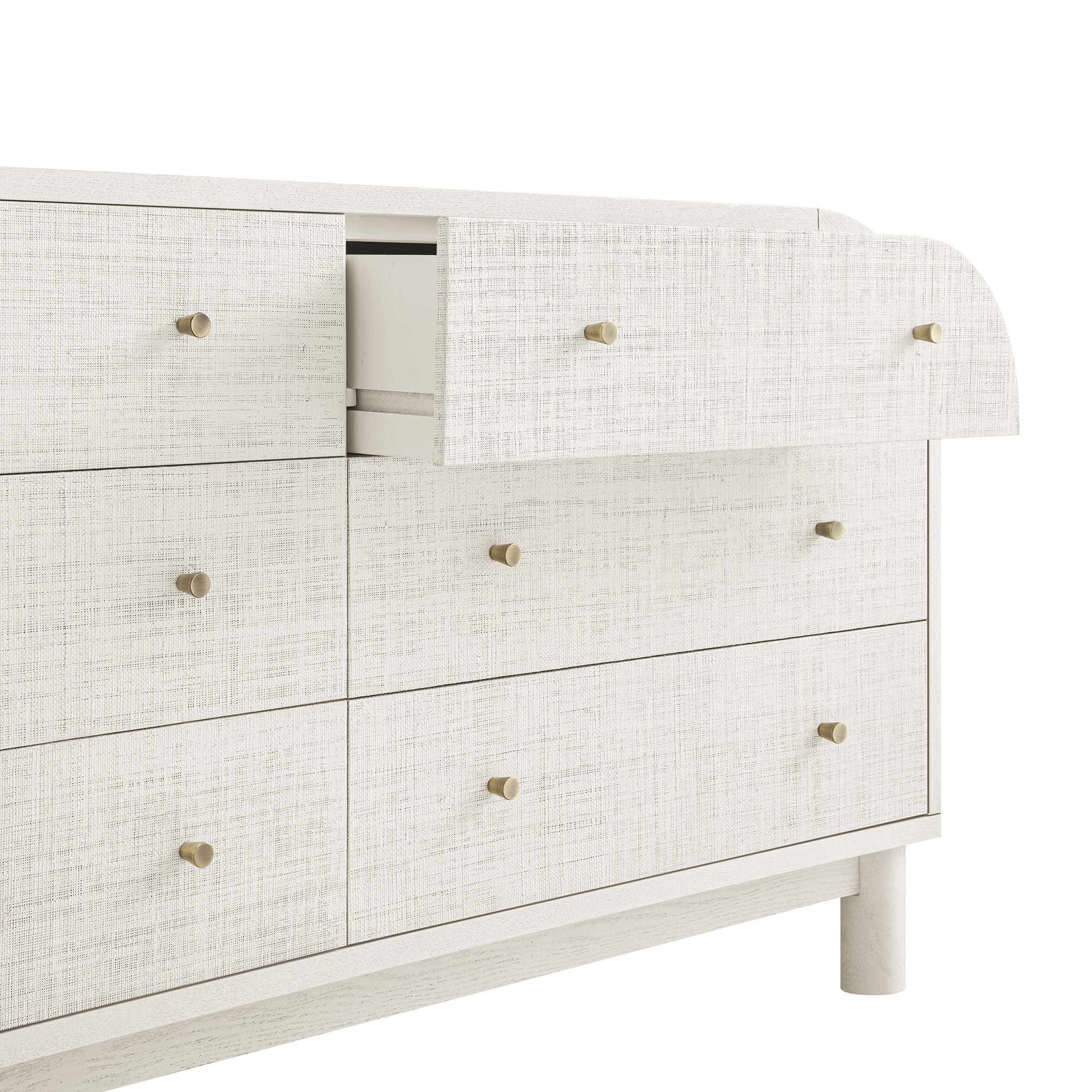 Maude Chest of 6 Drawers, Washed White Ash with Raffia