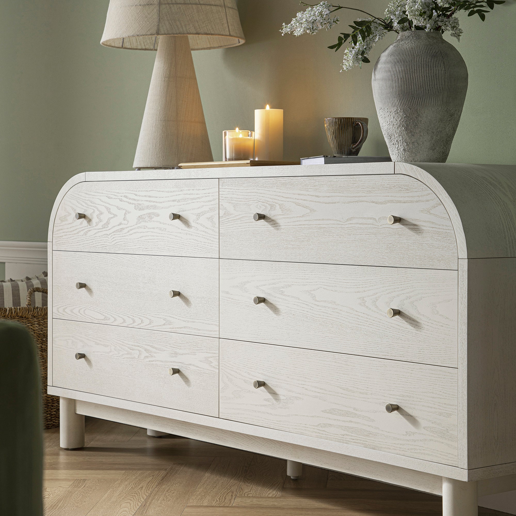 Maude Chest of 6 Drawers, Washed White Ash