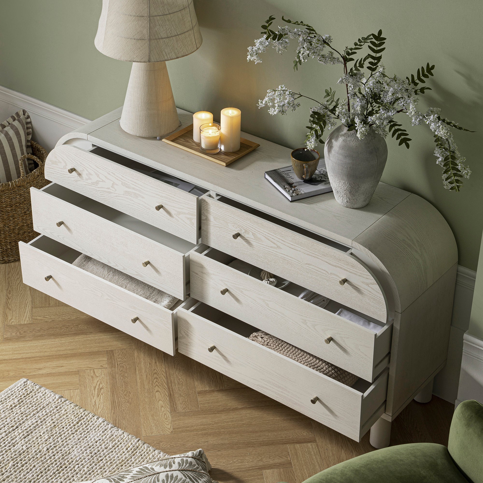 Maude Chest of 6 Drawers, Washed White Ash