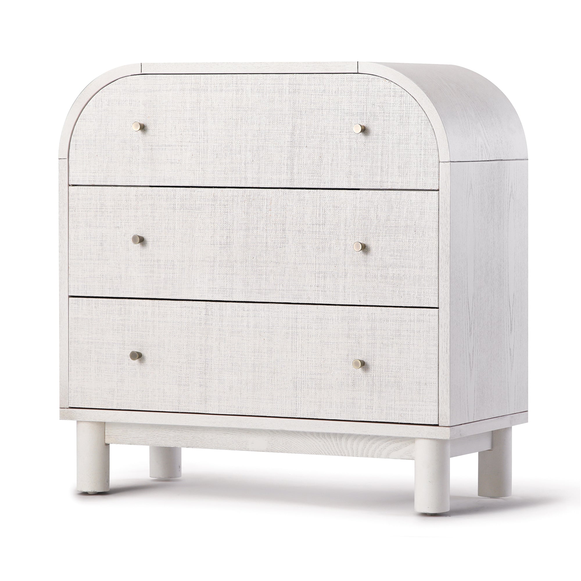 Maude Chest of 3 Drawers, Washed White Ash with Raffia