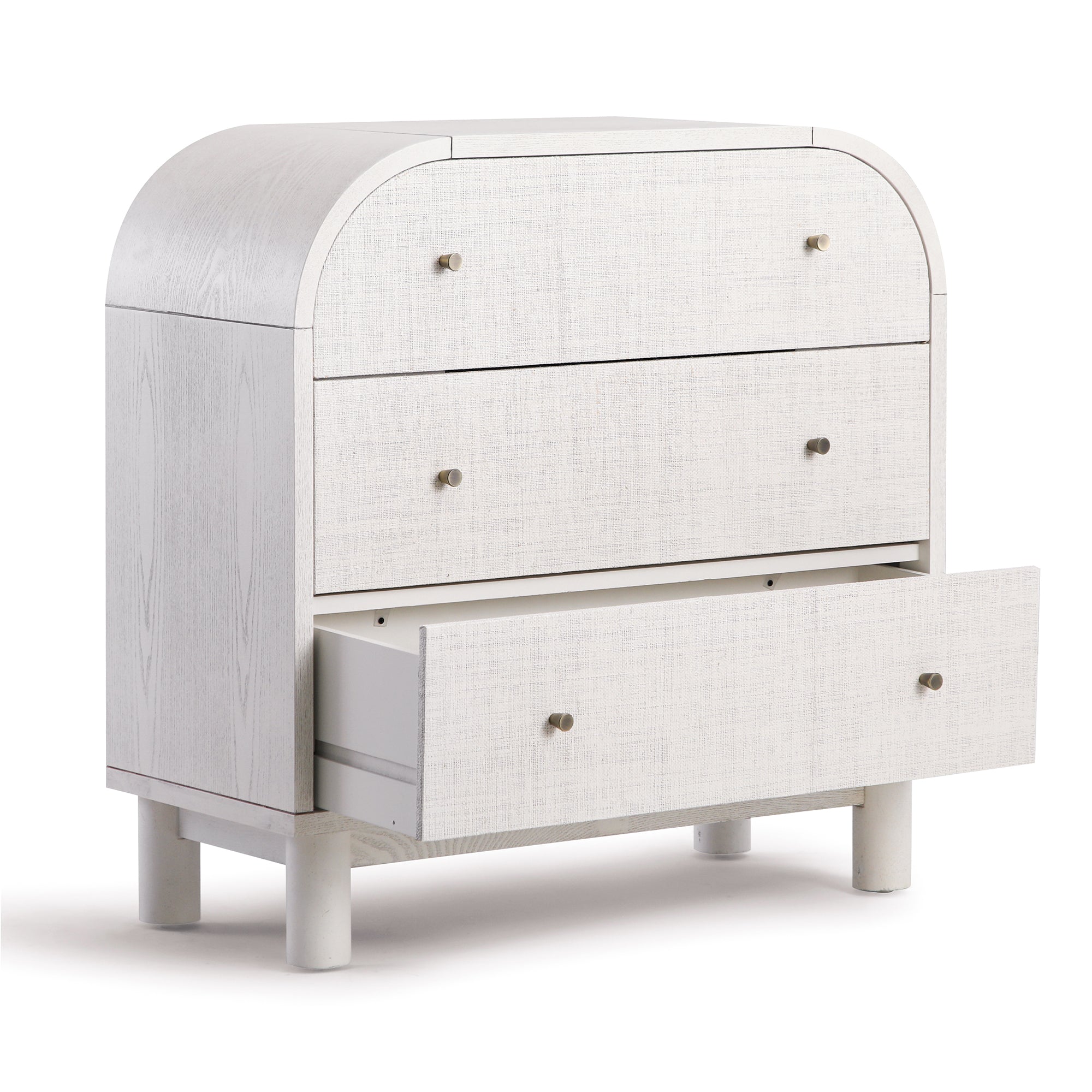 Maude Chest of 3 Drawers, Washed White Ash with Raffia