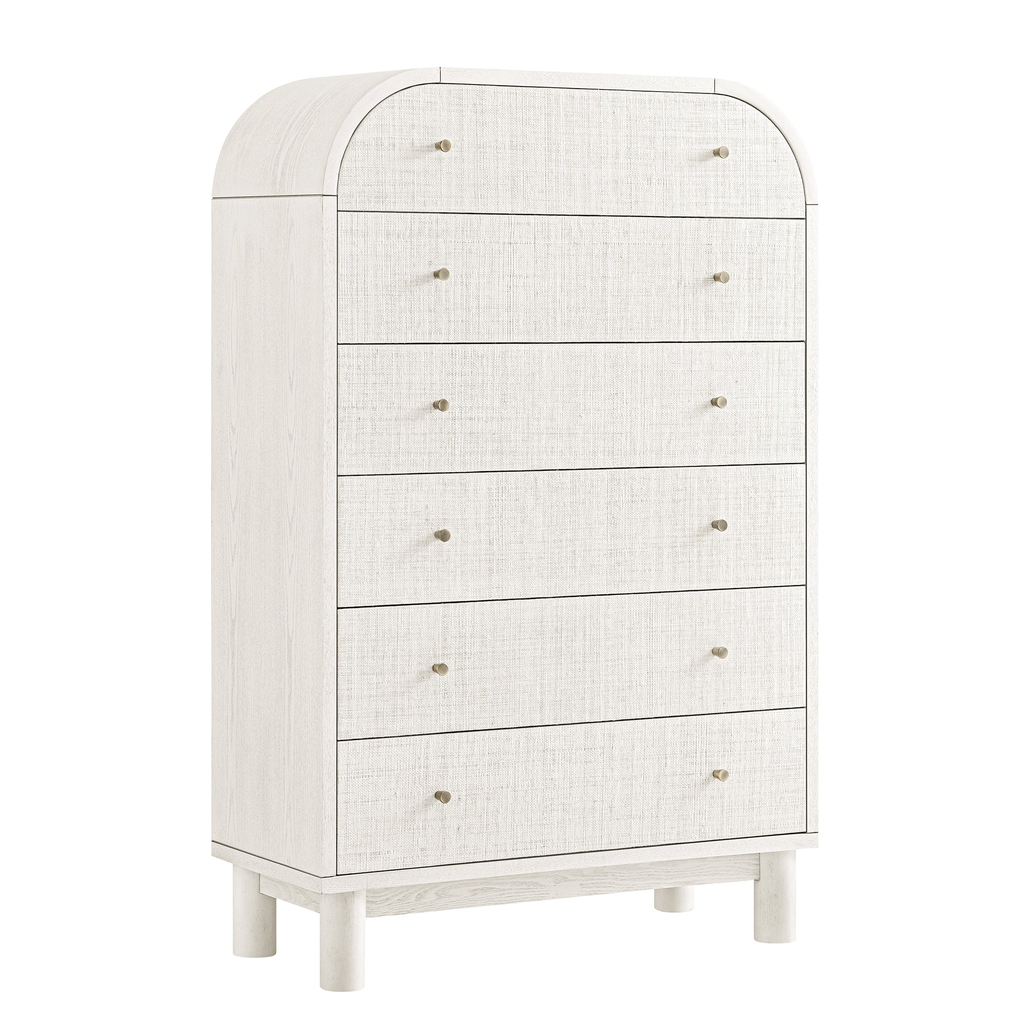 Maude Tall Chest, Washed White Ash with Raffia