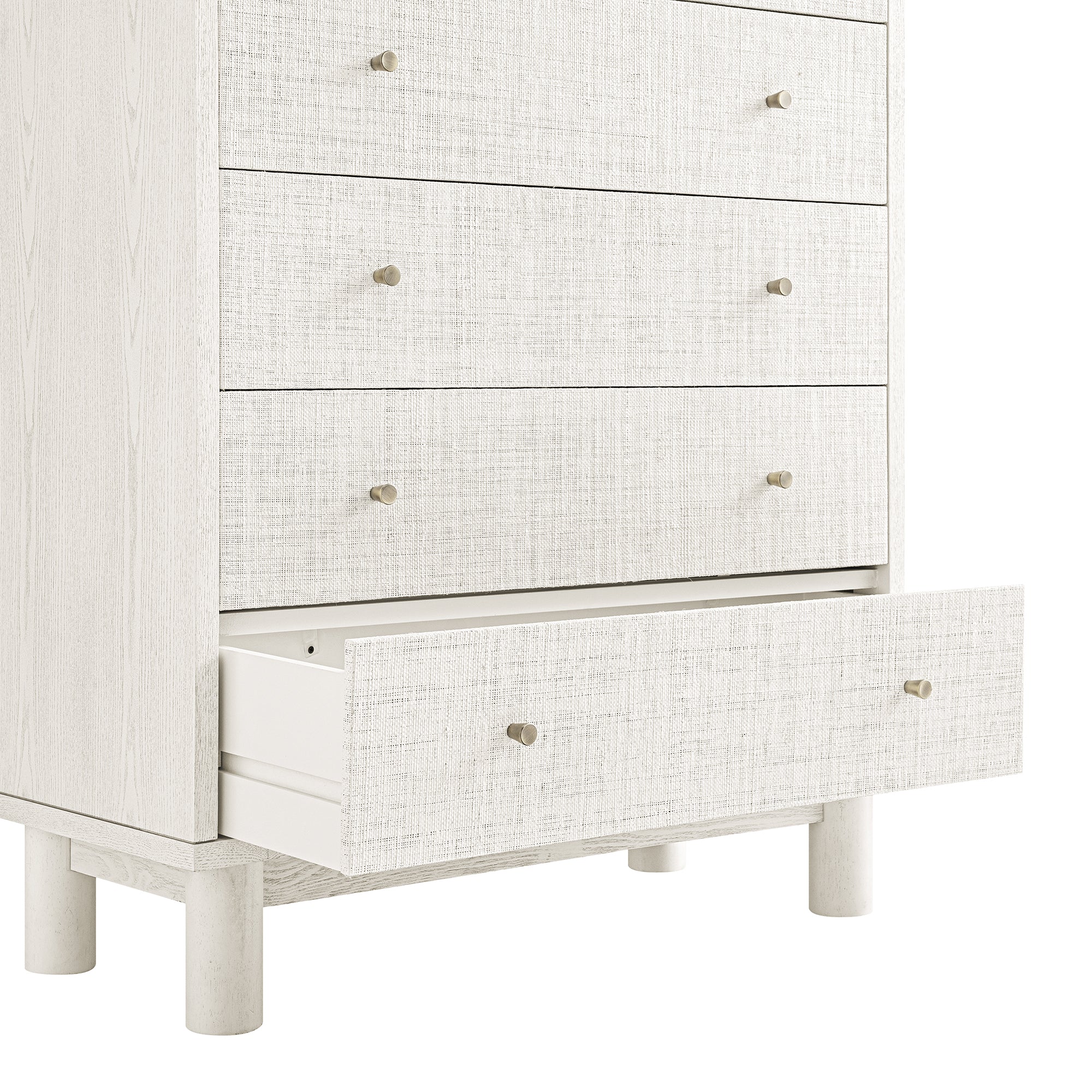 Maude Tall Chest, Washed White Ash with Raffia