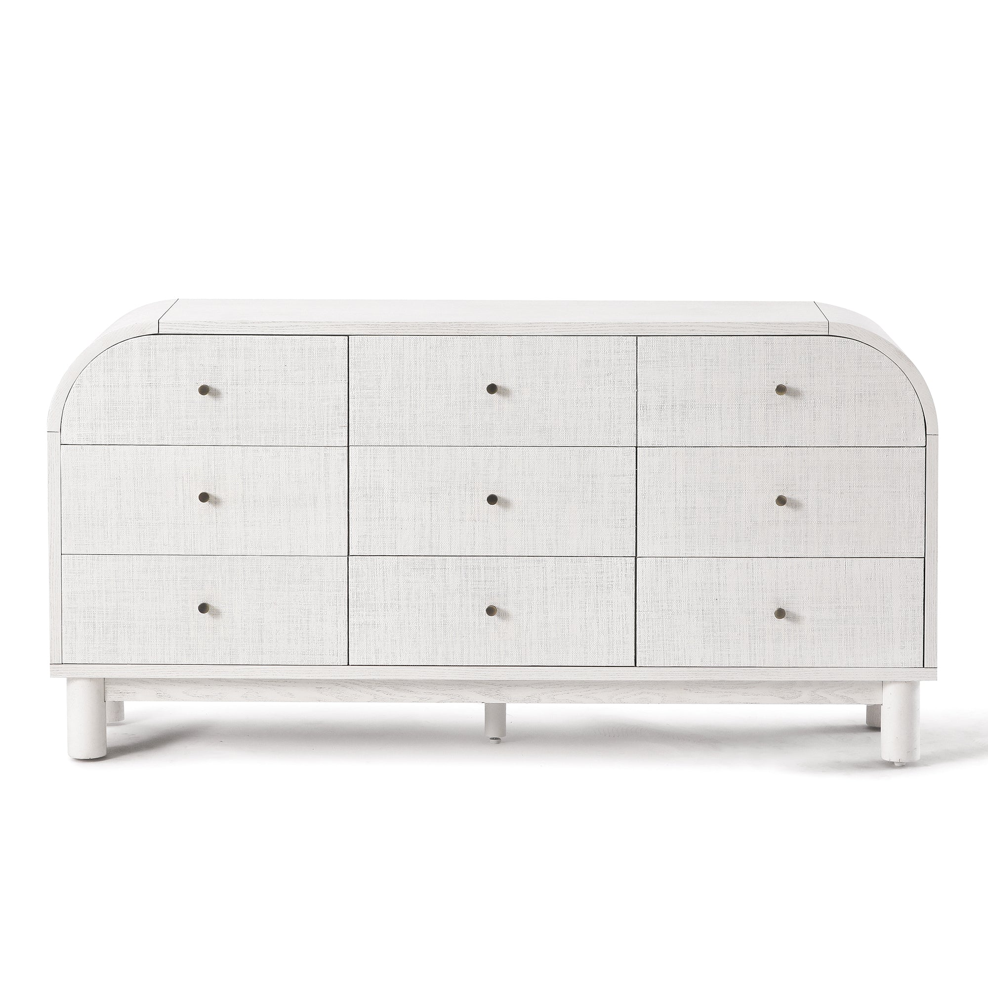 Maude 9 Drawer Chest, Washed White Ash with Raffia