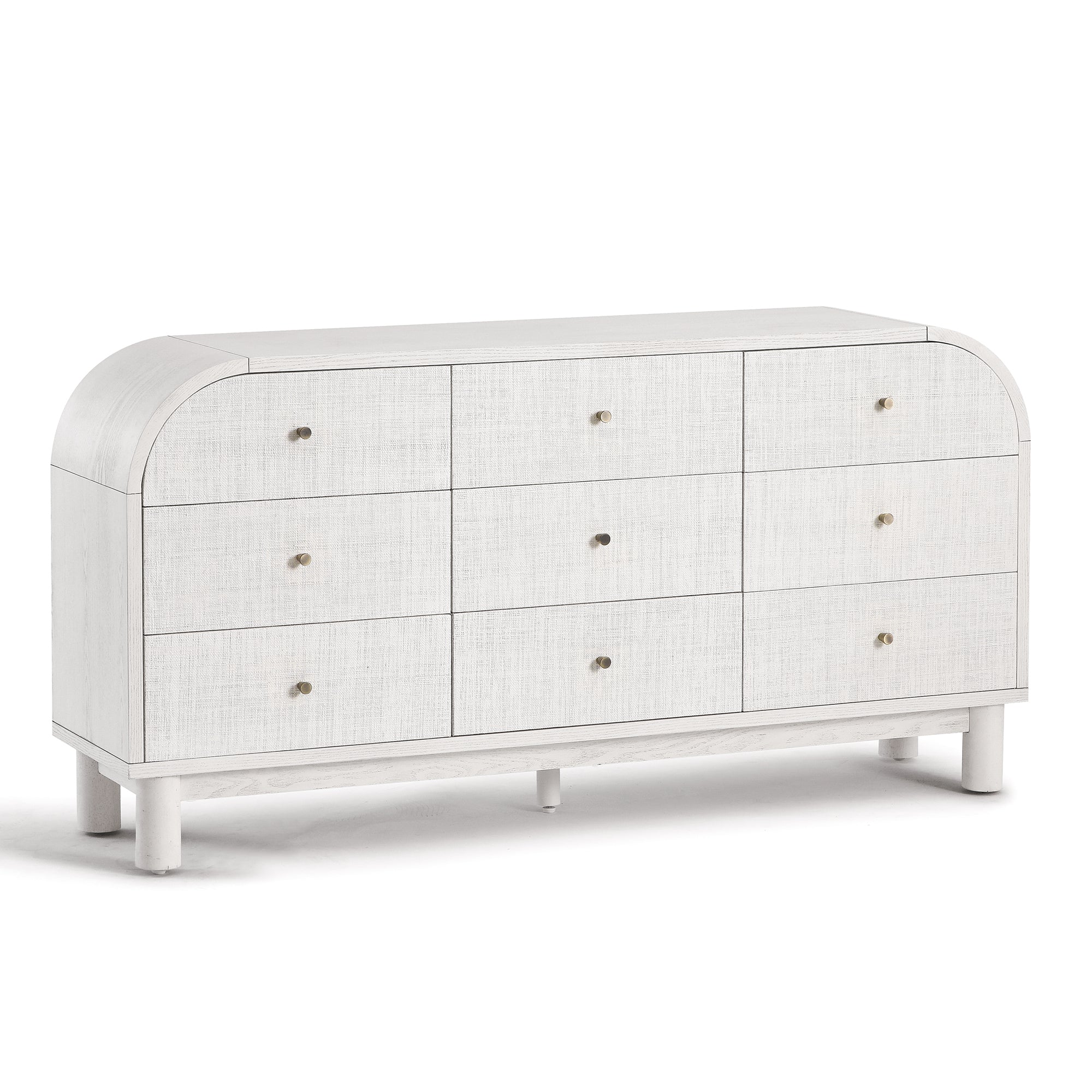 Maude 9 Drawer Chest, Washed White Ash with Raffia