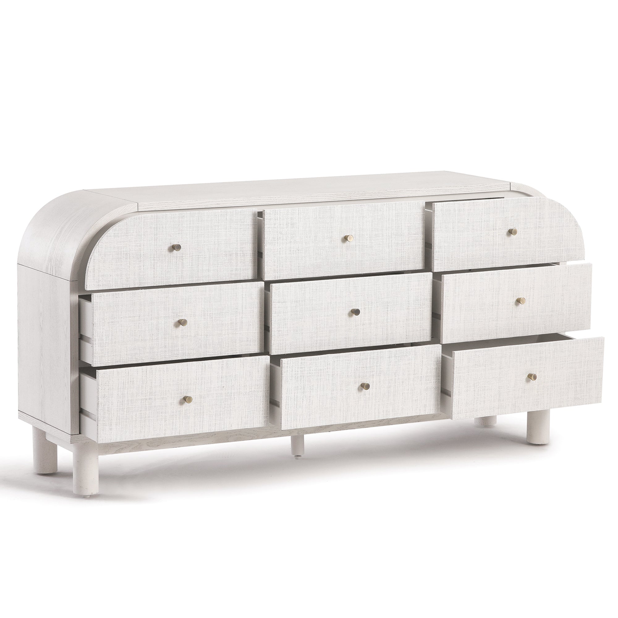 Maude 9 Drawer Chest, Washed White Ash with Raffia