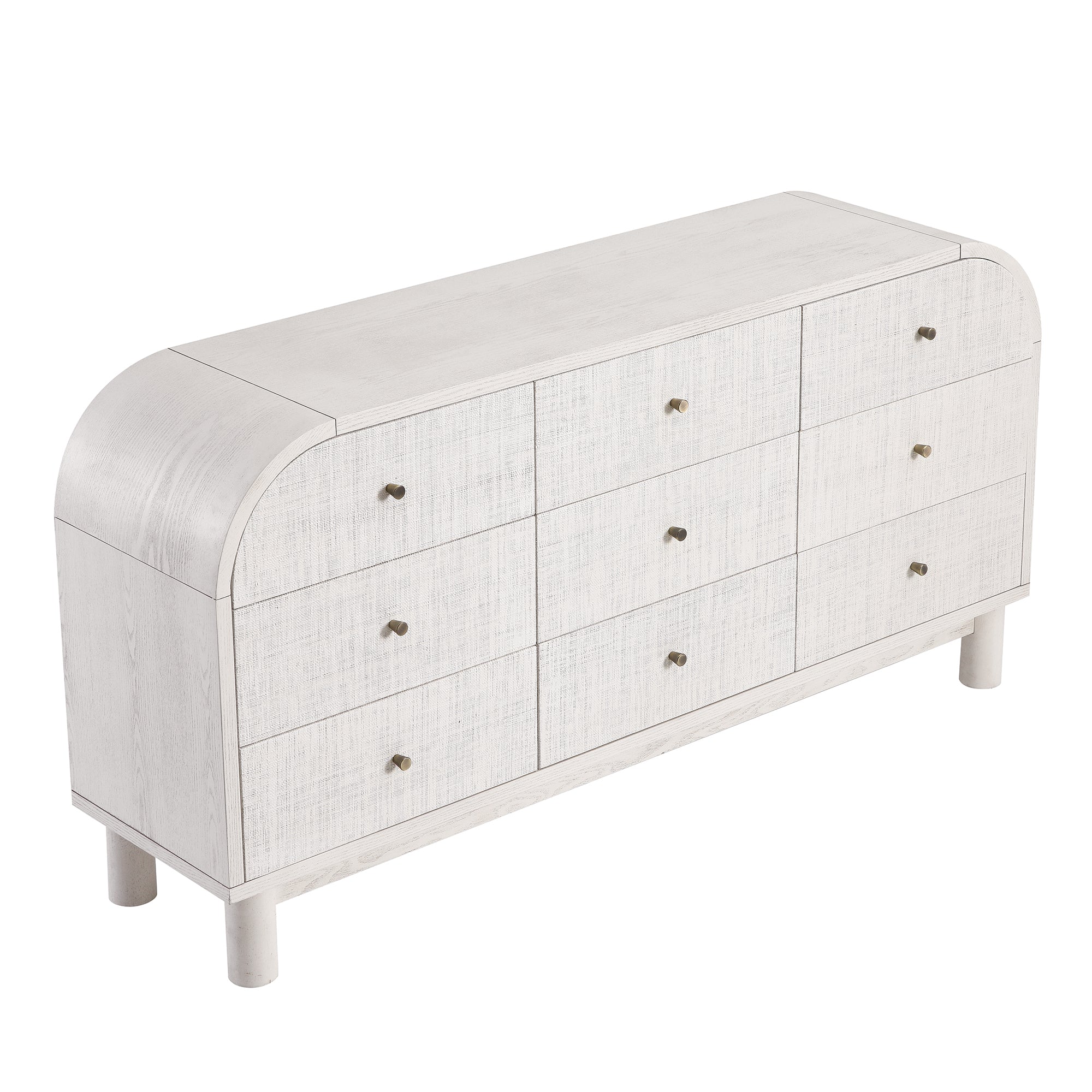 Maude 9 Drawer Chest, Washed White Ash with Raffia