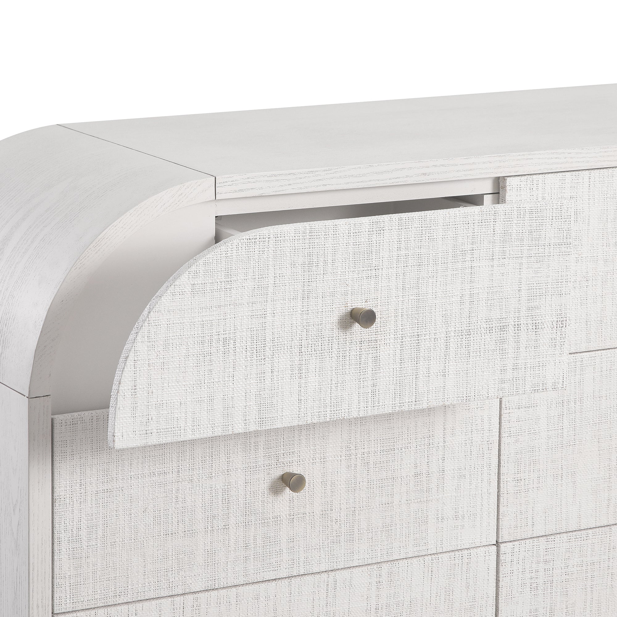 Maude 9 Drawer Chest, Washed White Ash with Raffia