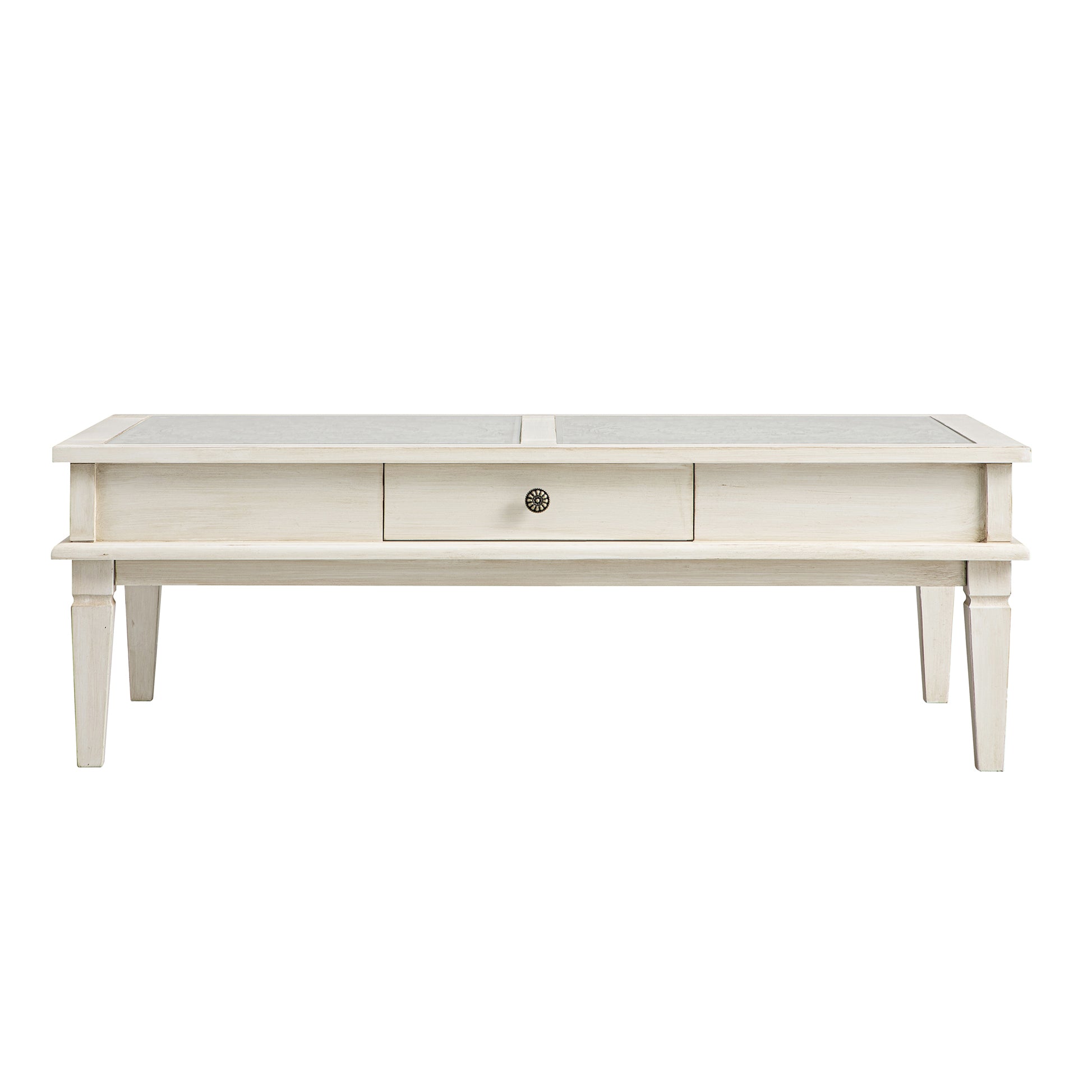 Chantilly Whitewashed Coffee Table with Drawers