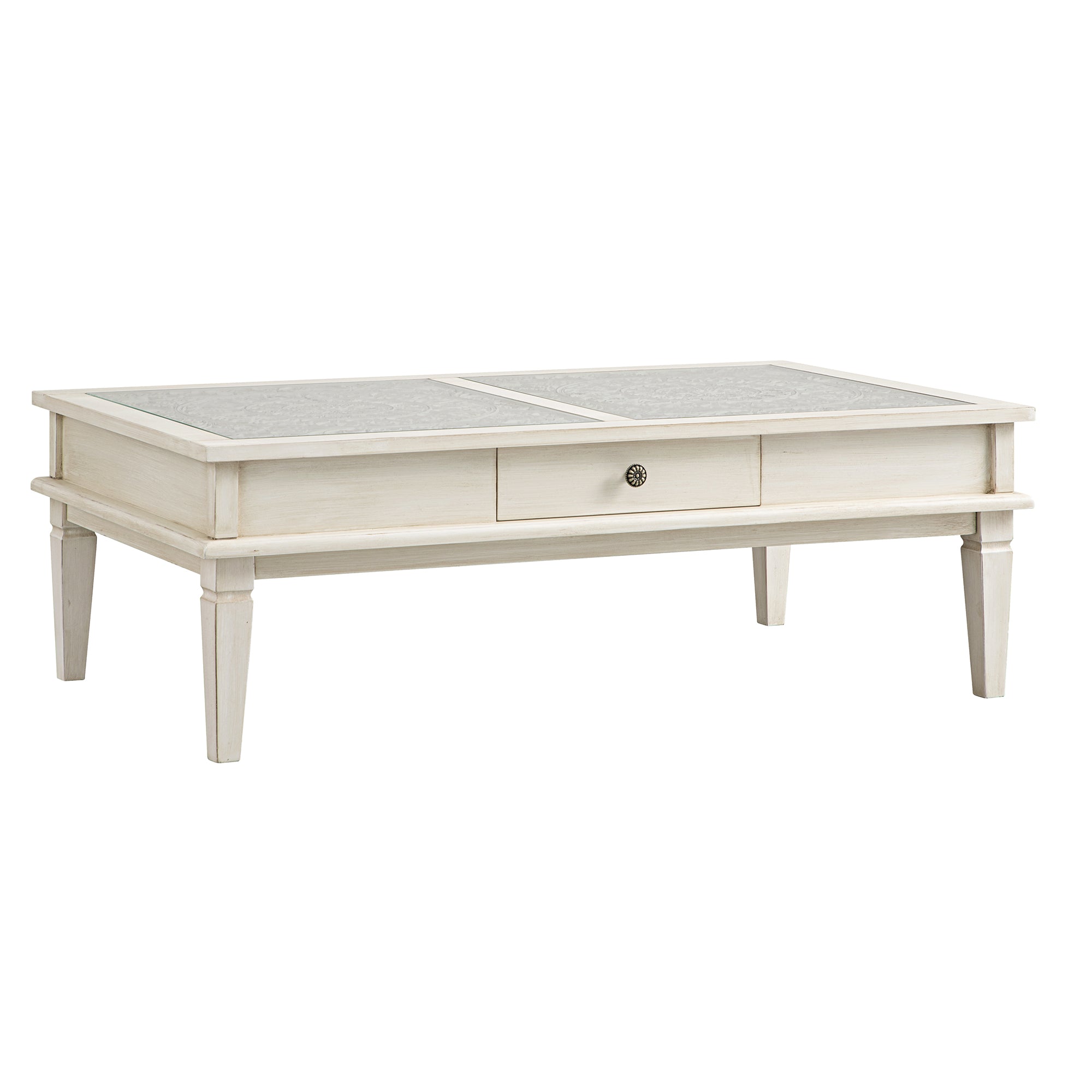 Chantilly Whitewashed Coffee Table with Drawers