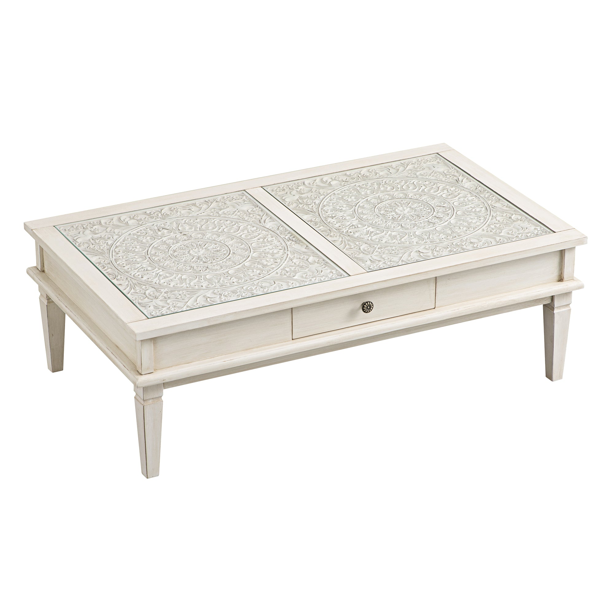 Chantilly Whitewashed Coffee Table with Drawers