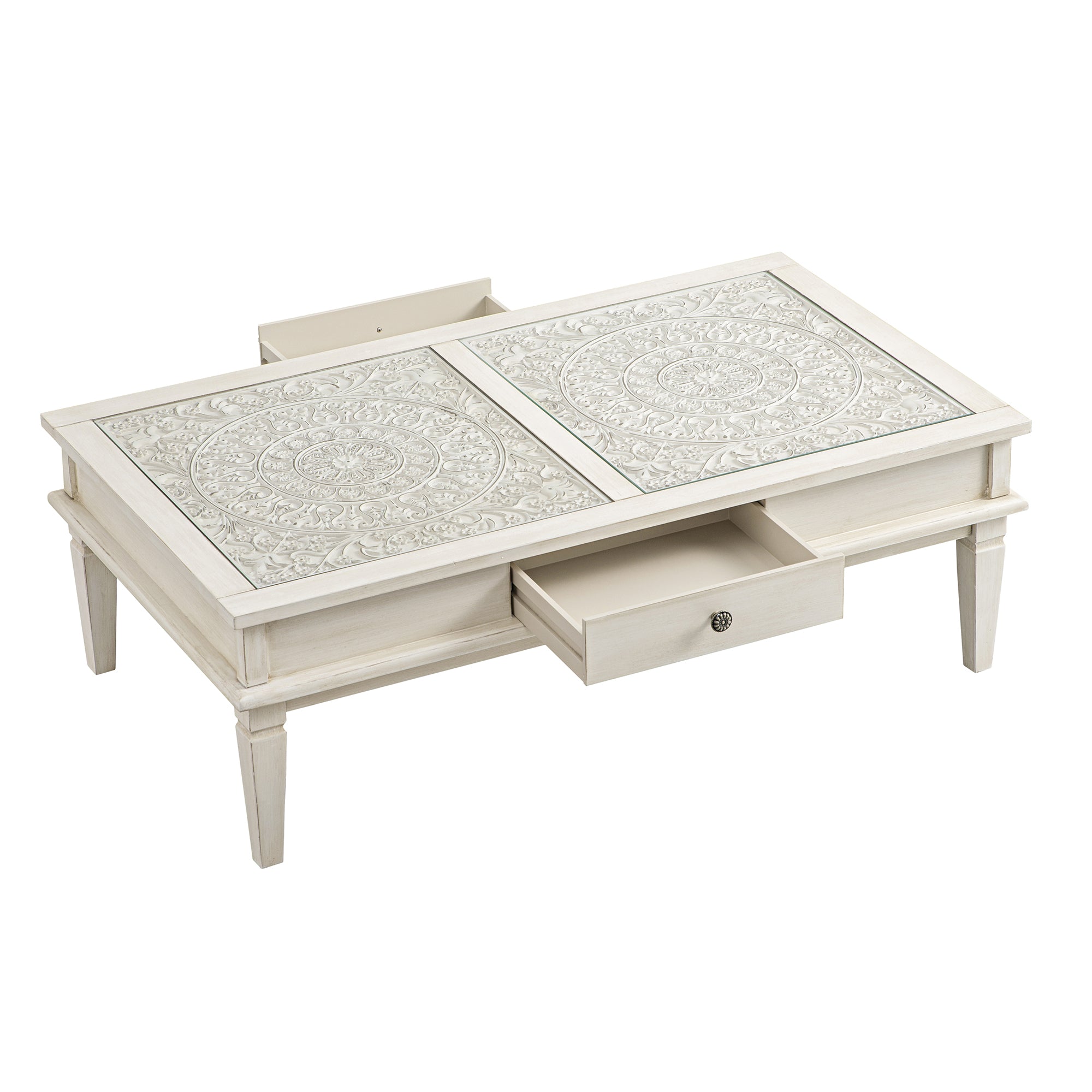 Chantilly Whitewashed Coffee Table with Drawers