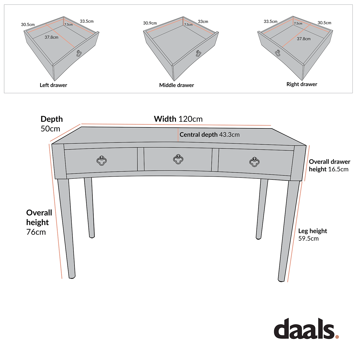 Thalia Concave Dressing Table, Silver Oak