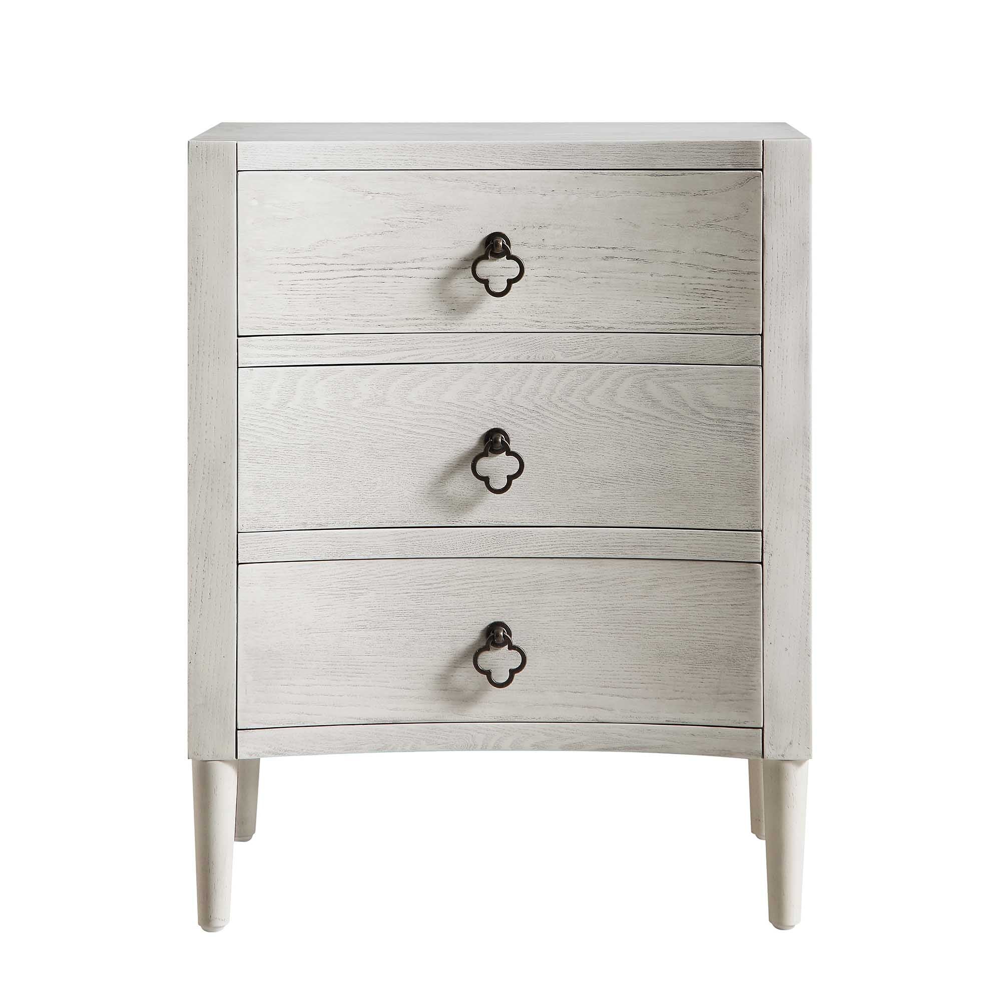 Thalia Concave 3 Drawer Bedside Table, Washed White