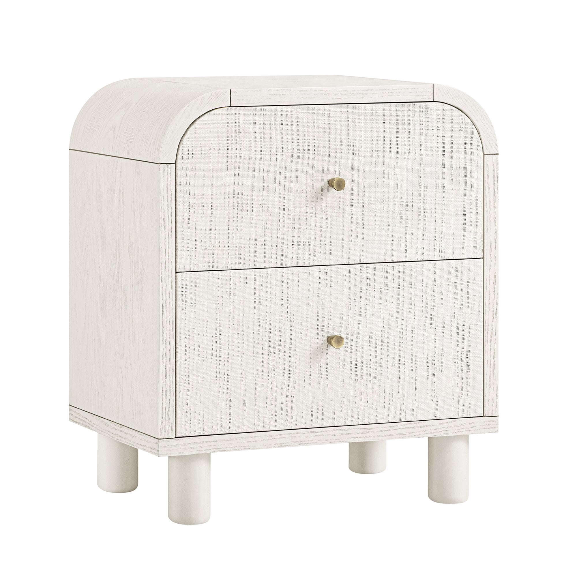 Maude 2 Drawer Bedside, Washed White Ash with Raffia