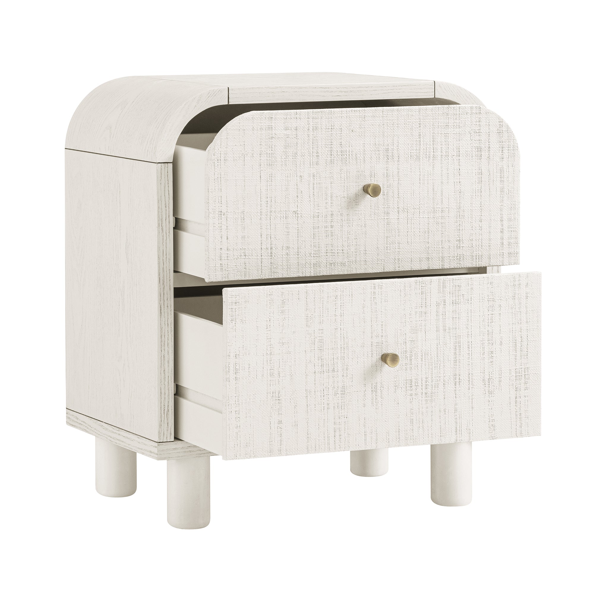 Maude 2 Drawer Bedside, Washed White Ash with Raffia