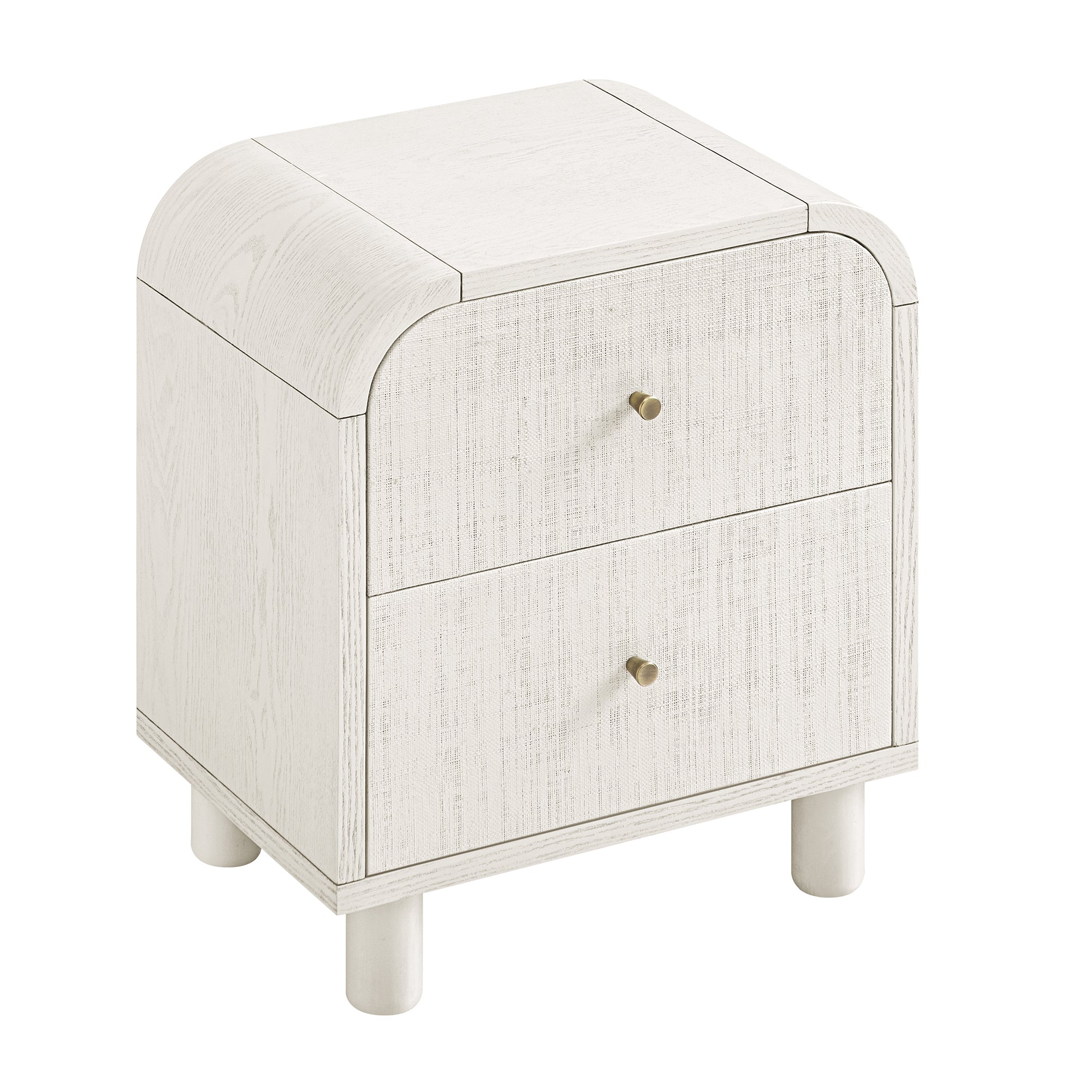 Maude 2 Drawer Bedside, Washed White Ash with Raffia