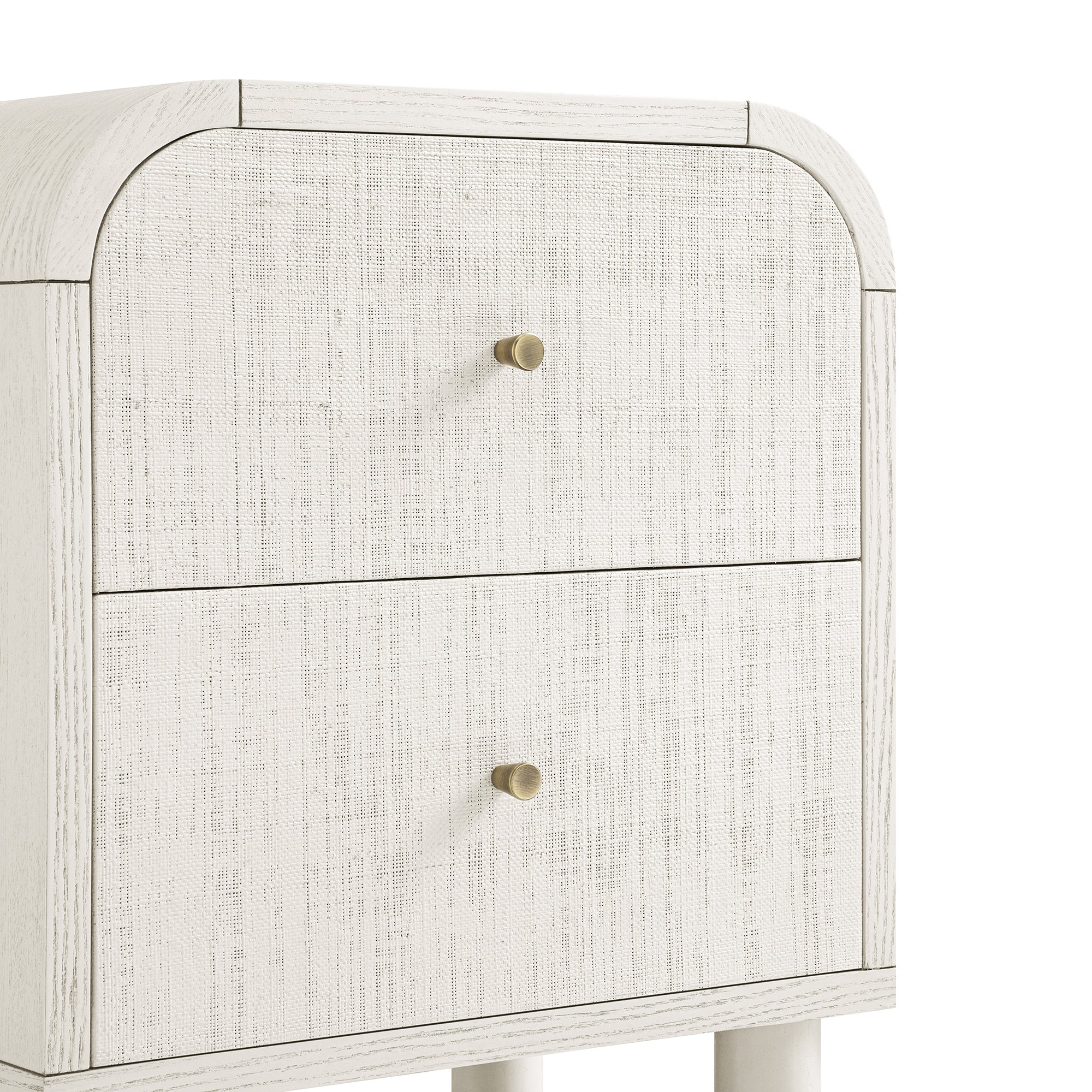 Maude 2 Drawer Bedside, Washed White Ash with Raffia