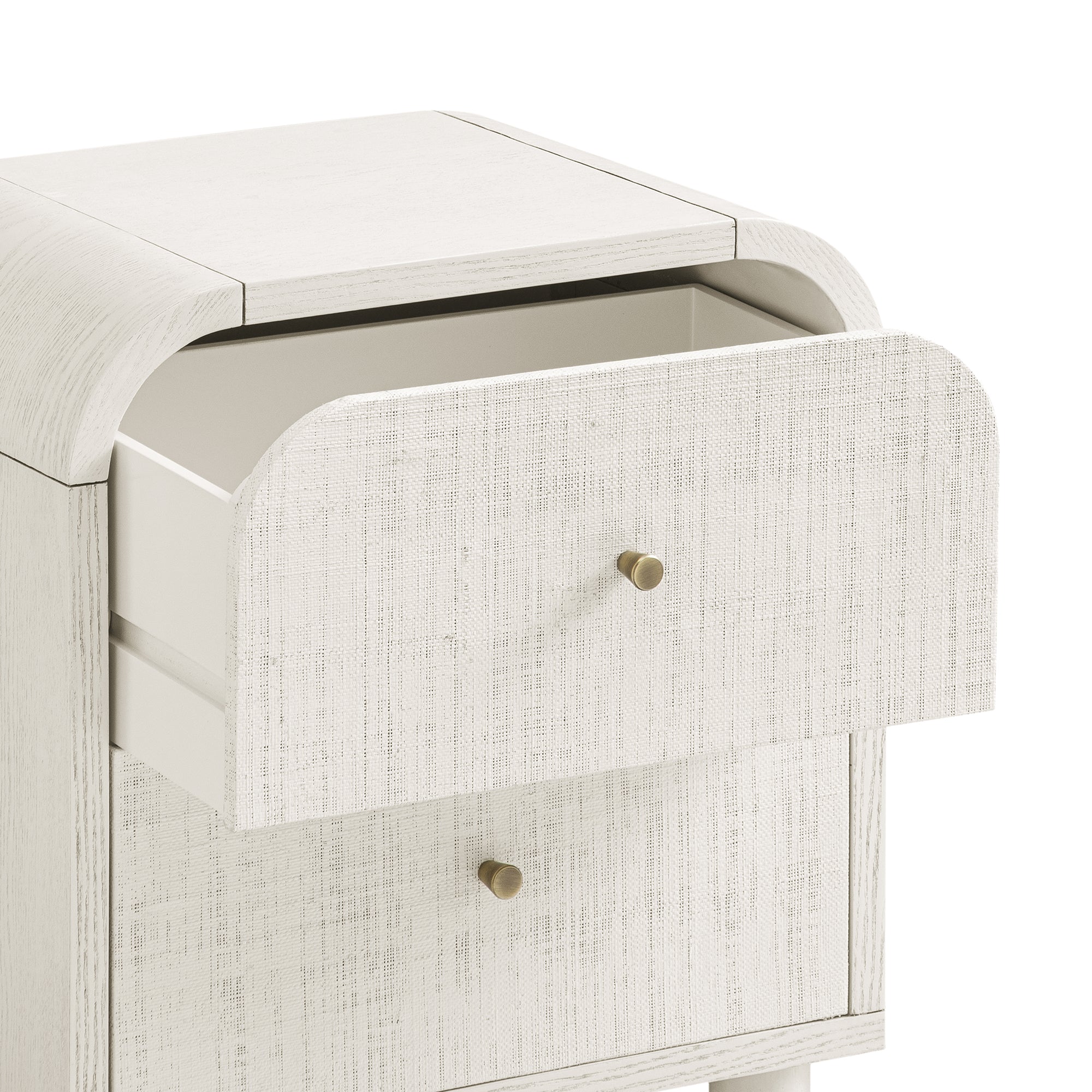 Maude 2 Drawer Bedside, Washed White Ash with Raffia