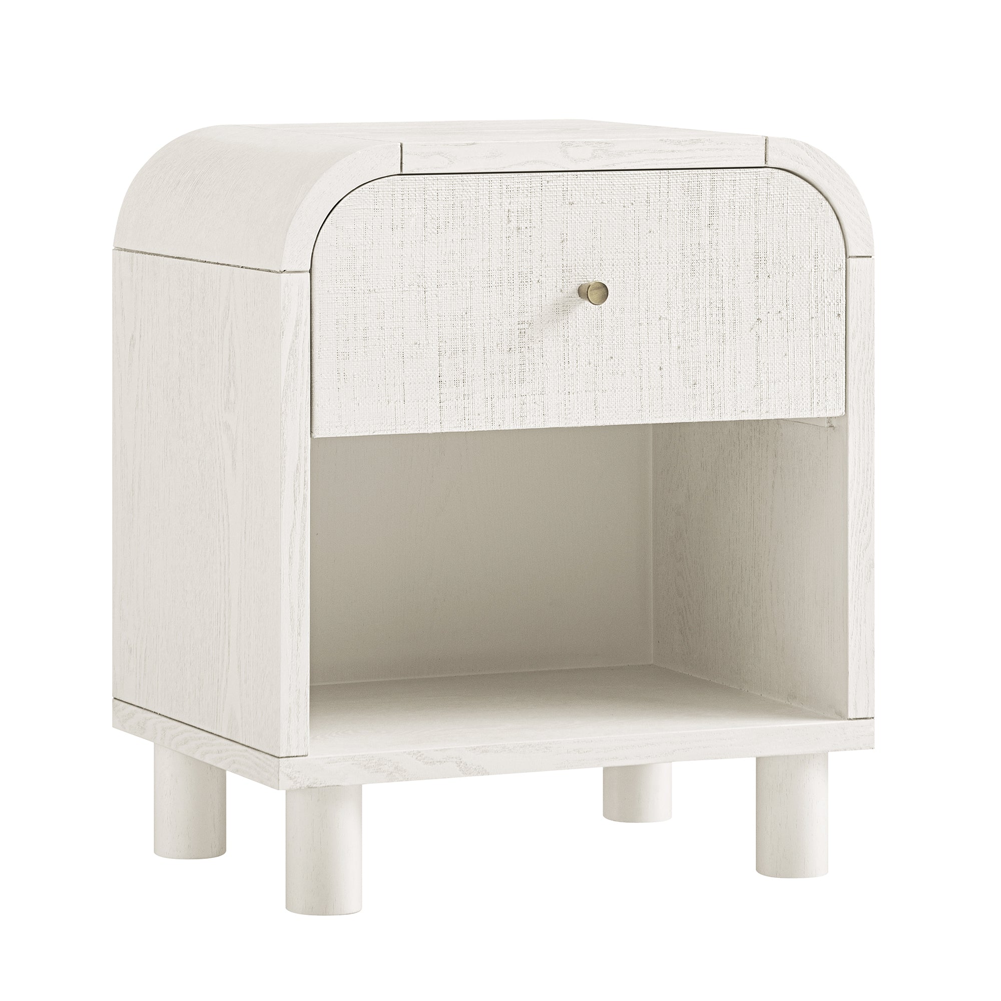 Maude 1 Drawer Bedside, Washed White Ash with Raffia