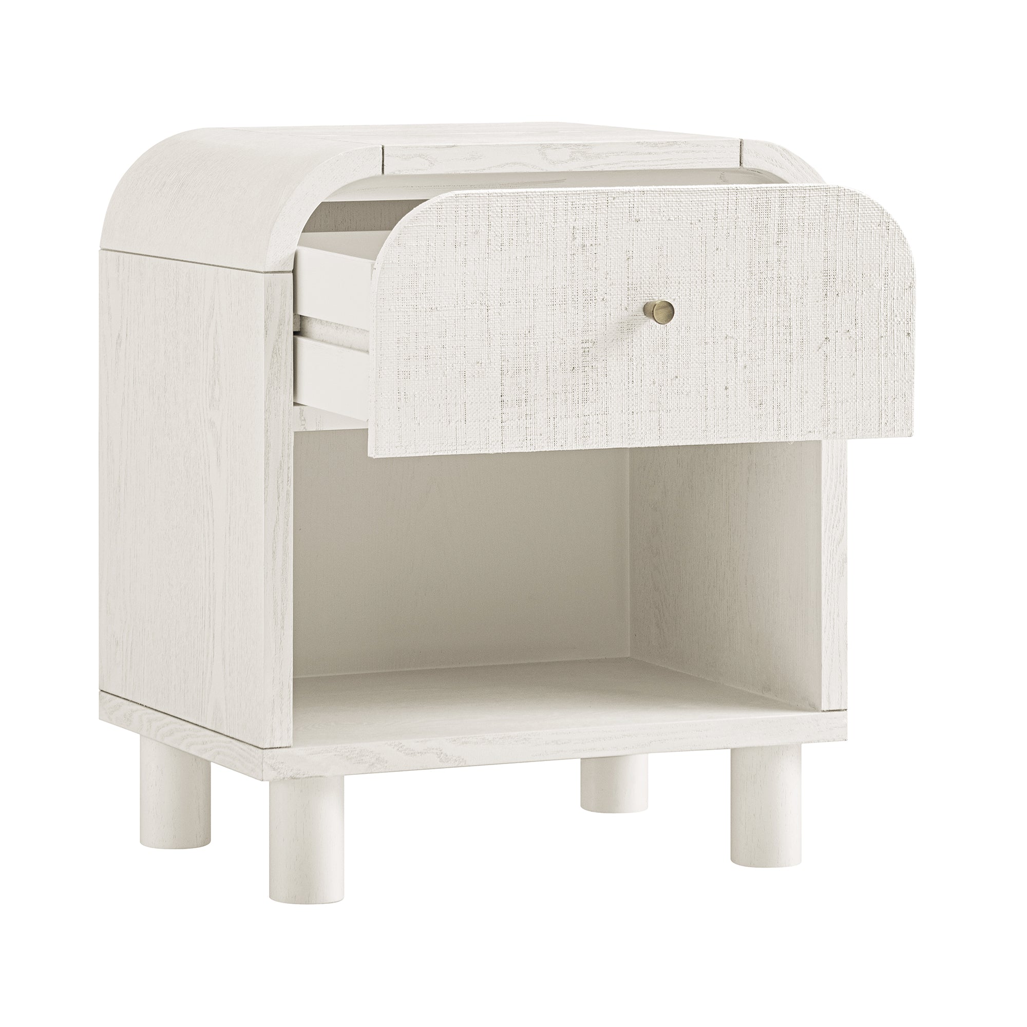 Maude 1 Drawer Bedside, Washed White Ash with Raffia