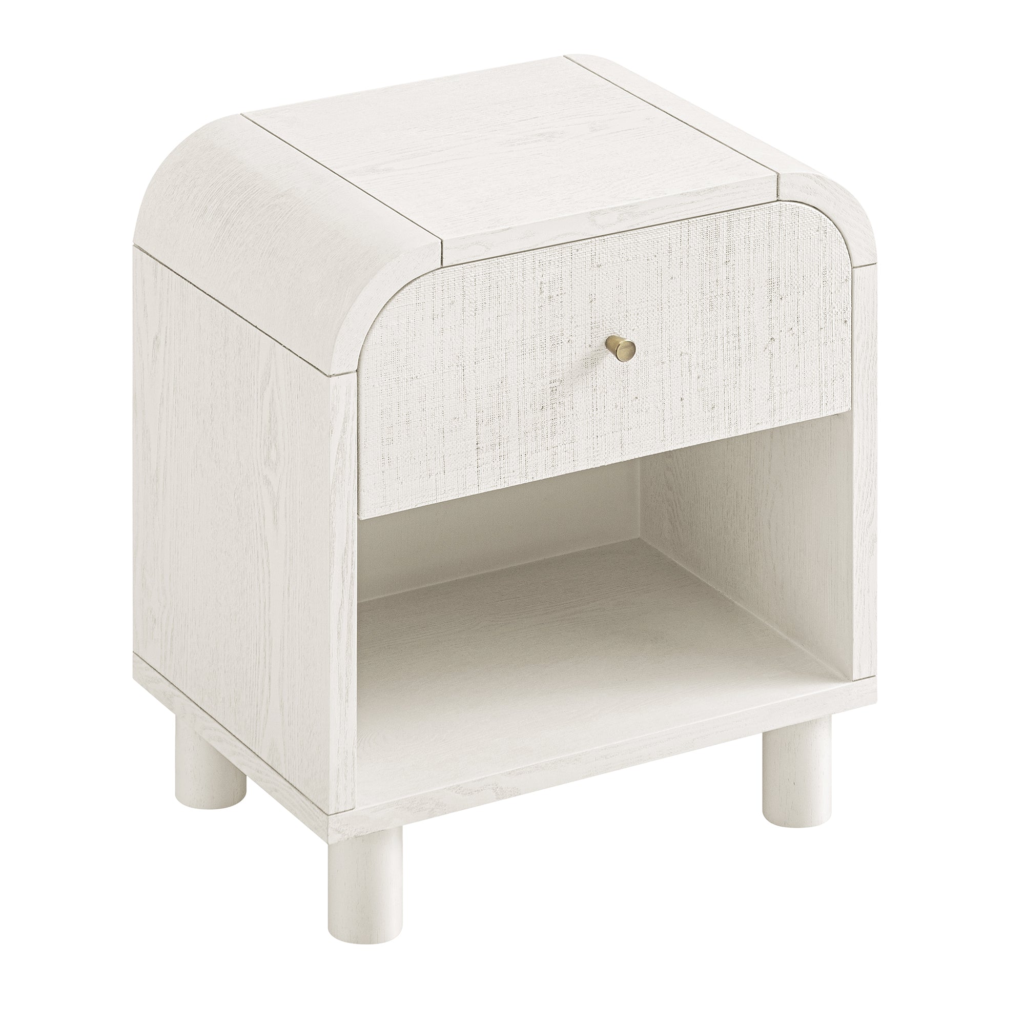 Maude 1 Drawer Bedside, Washed White Ash with Raffia