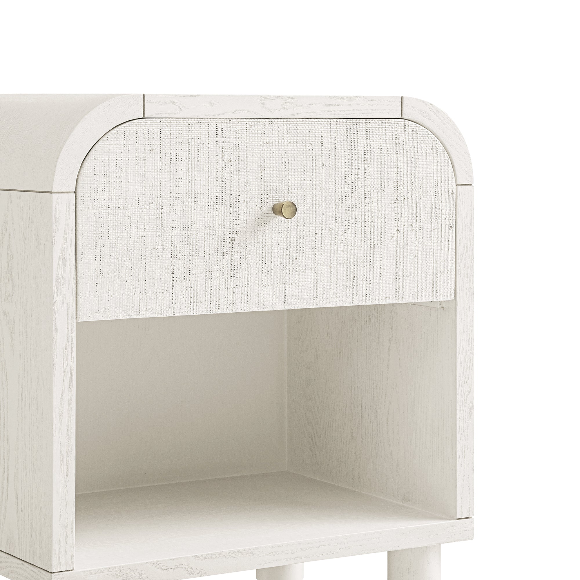 Maude 1 Drawer Bedside, Washed White Ash with Raffia