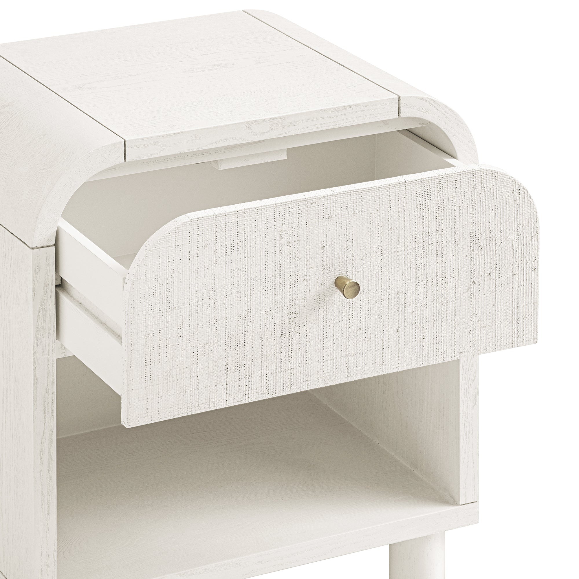 Maude 1 Drawer Bedside, Washed White Ash with Raffia