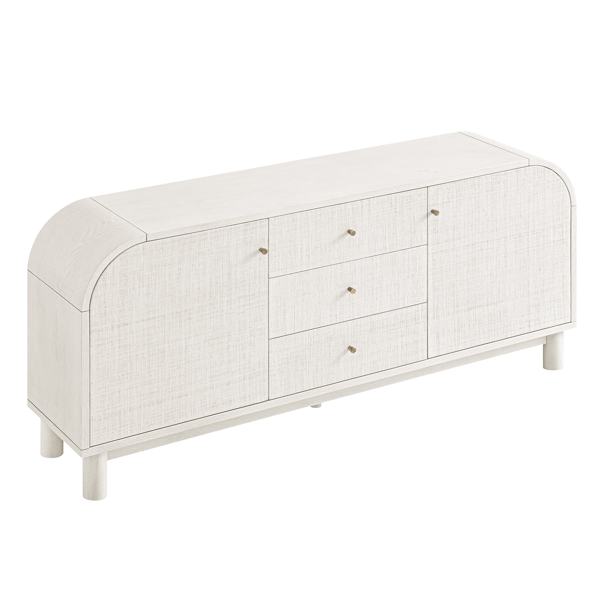 Maude Wide 3-Drawer Sideboard, Washed White Ash with Raffia