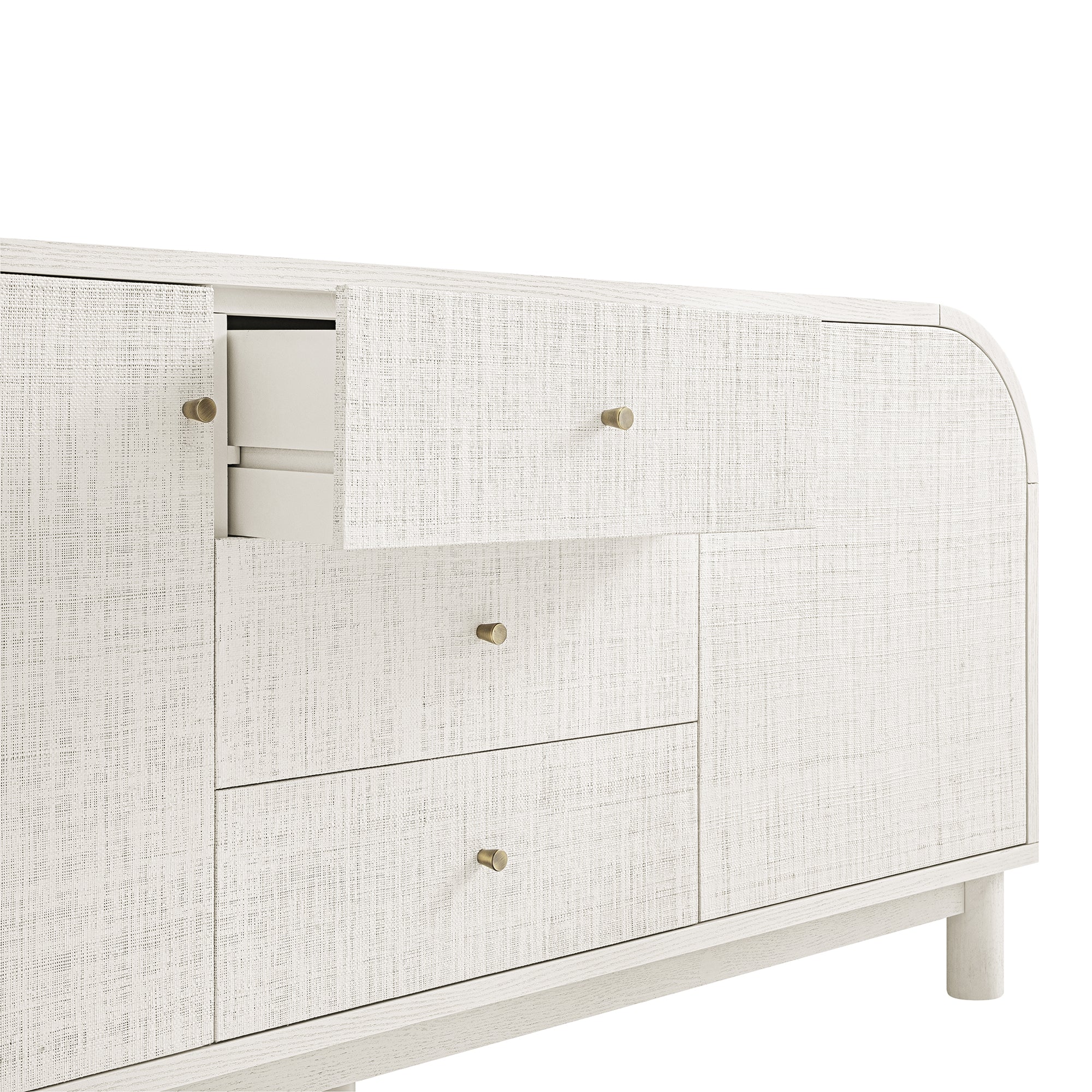 Maude Wide 3-Drawer Sideboard, Washed White Ash with Raffia