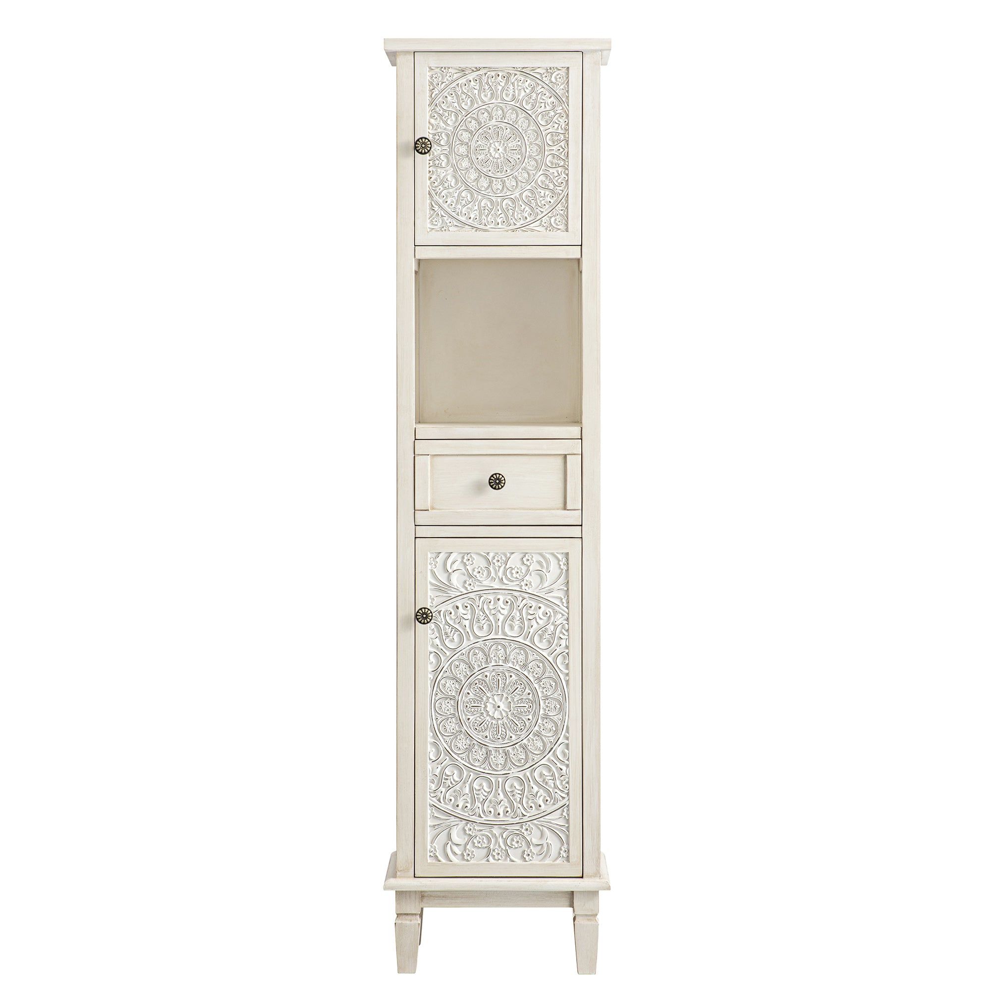 Chantilly Whitewashed Carved Bathroom Tallboy Cabinet