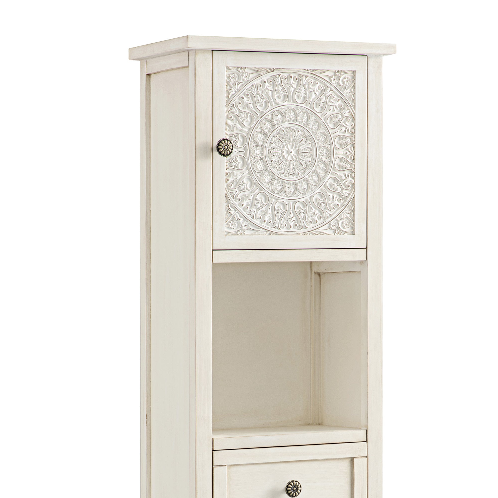 Chantilly Whitewashed Carved Bathroom Tallboy Cabinet