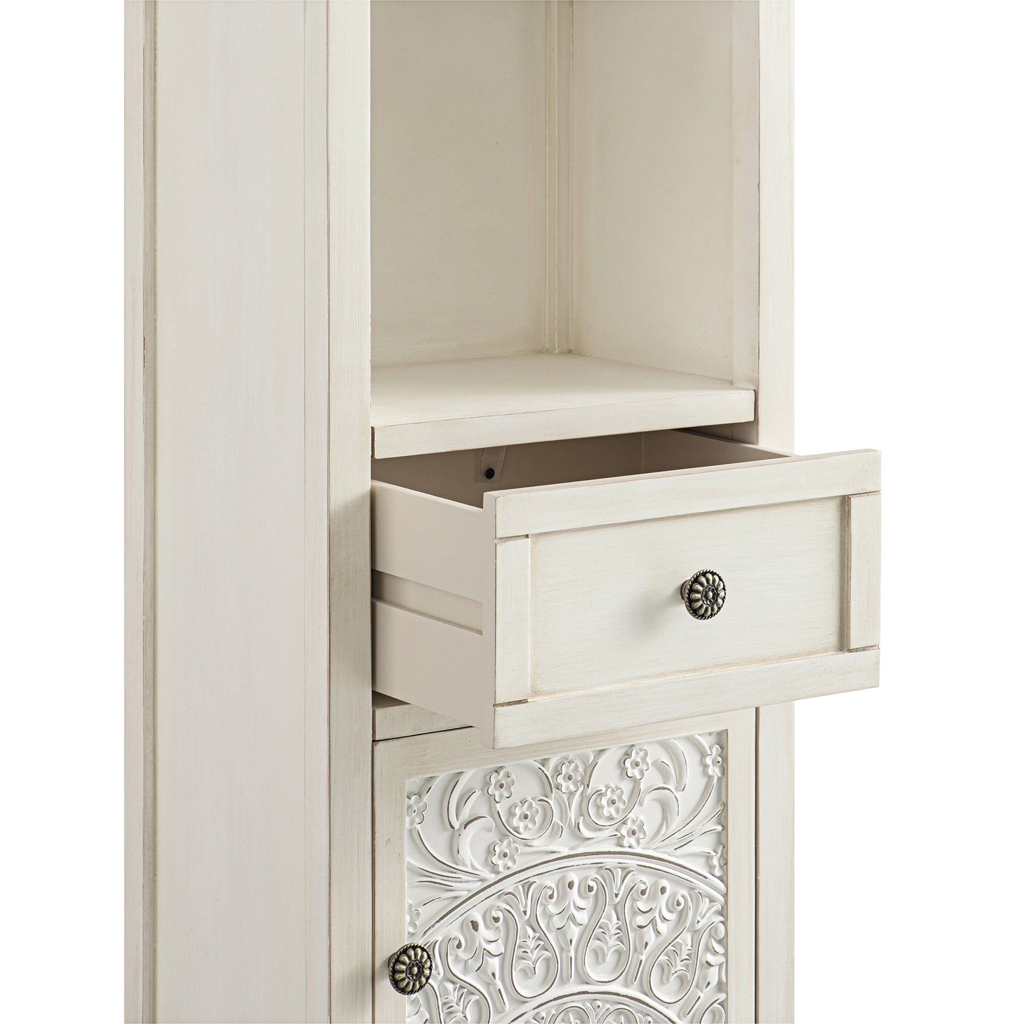 Chantilly Whitewashed Carved Bathroom Tallboy Cabinet