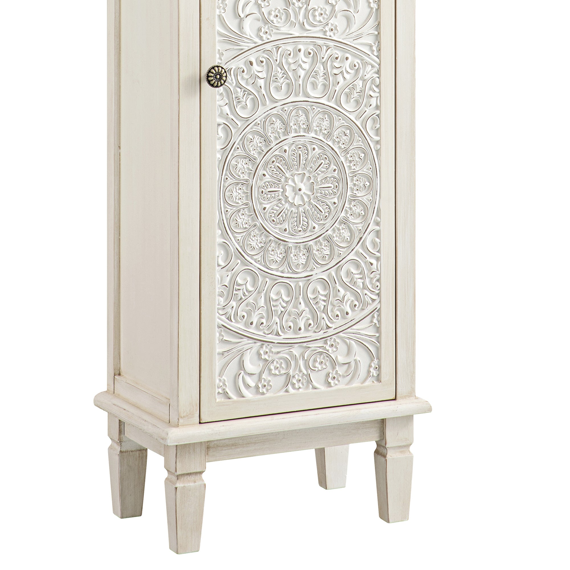 Chantilly Whitewashed Carved Bathroom Tallboy Cabinet