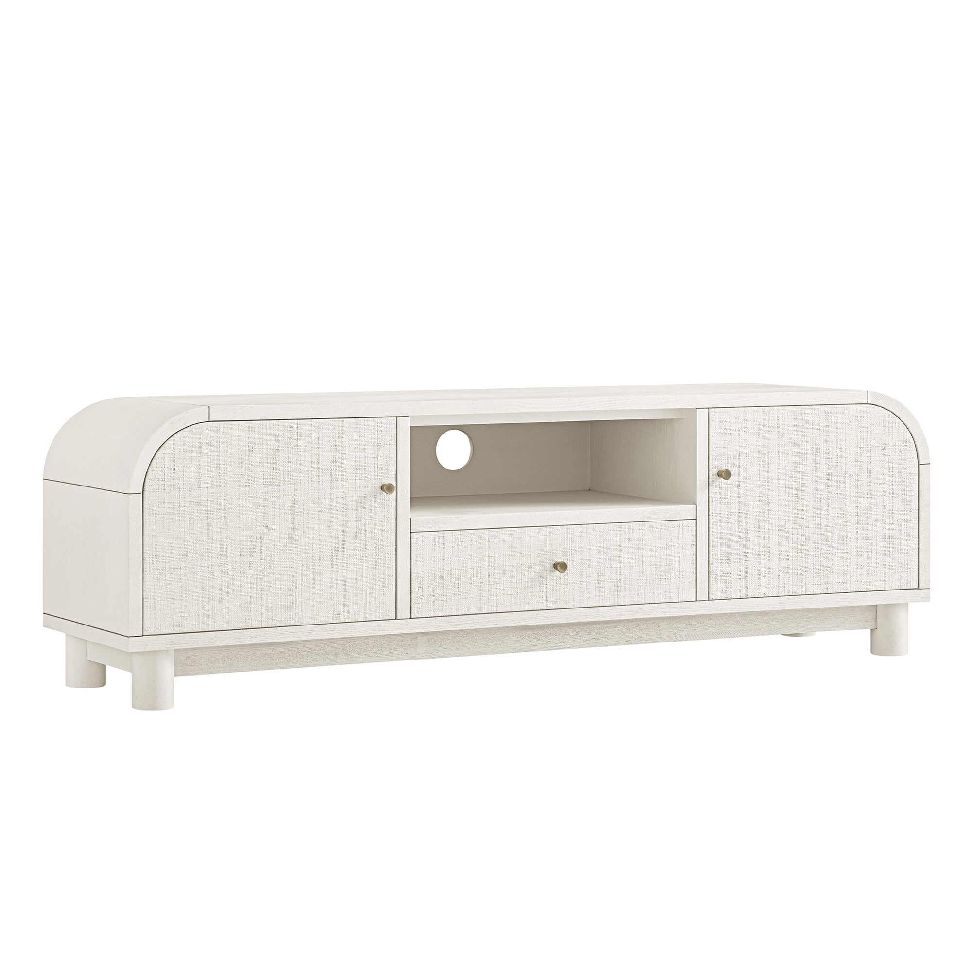 Maude TV Unit, Washed White Ash with Raffia