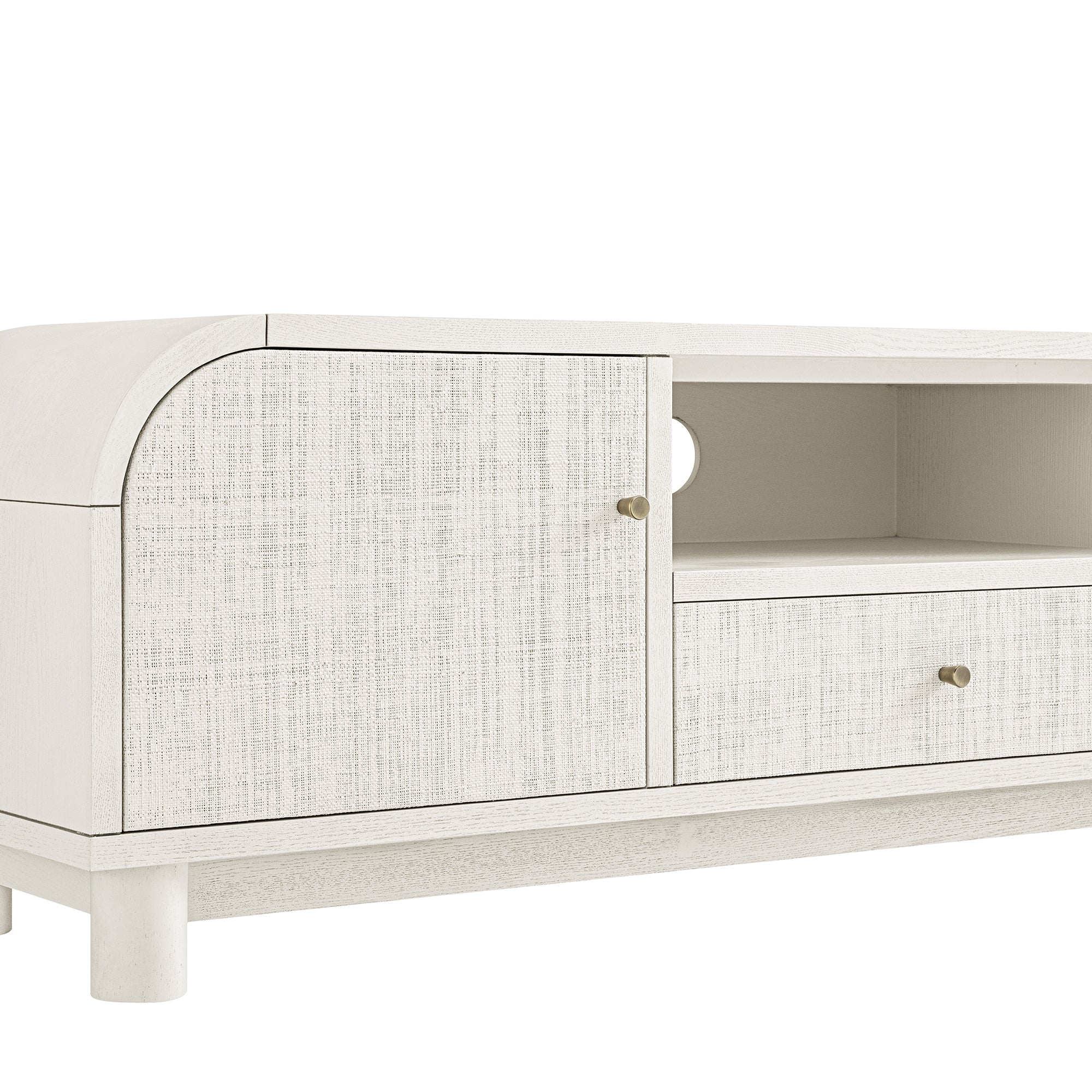 Maude TV Unit, Washed White Ash with Raffia