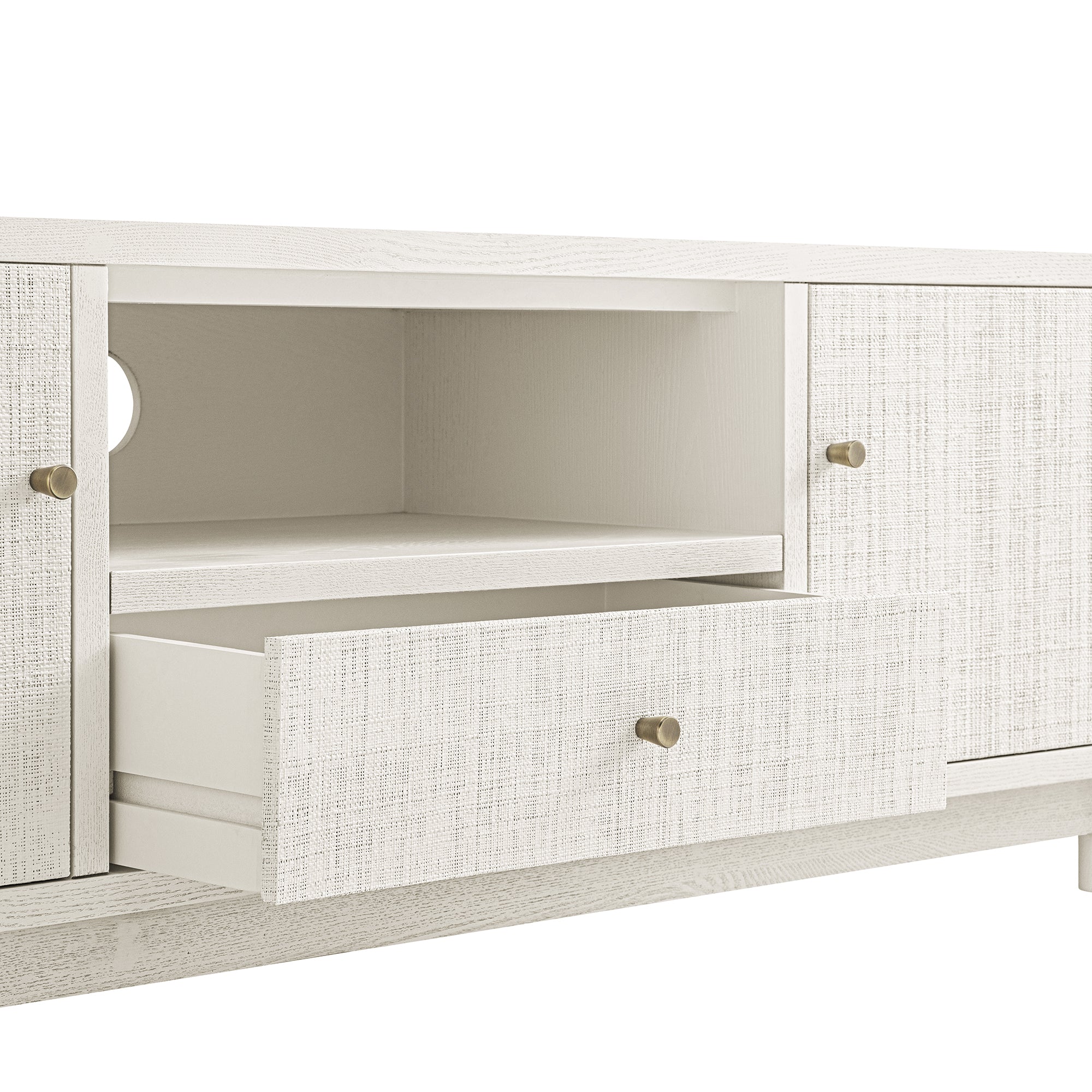 Maude TV Unit, Washed White Ash with Raffia