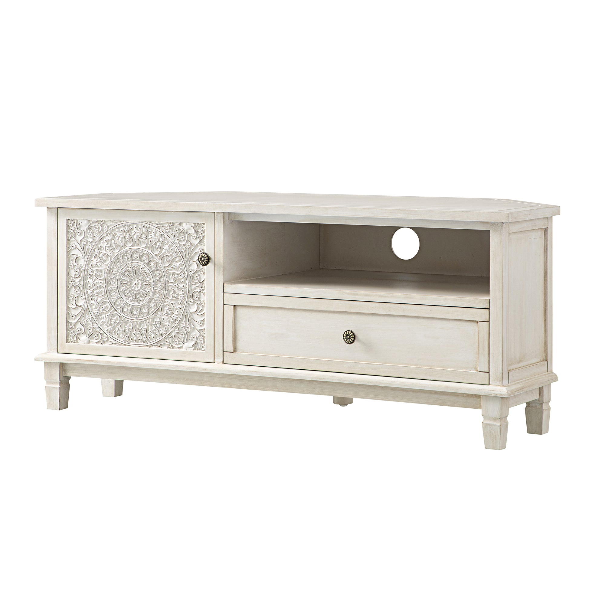 Chantilly Whitewashed Corner TV Unit